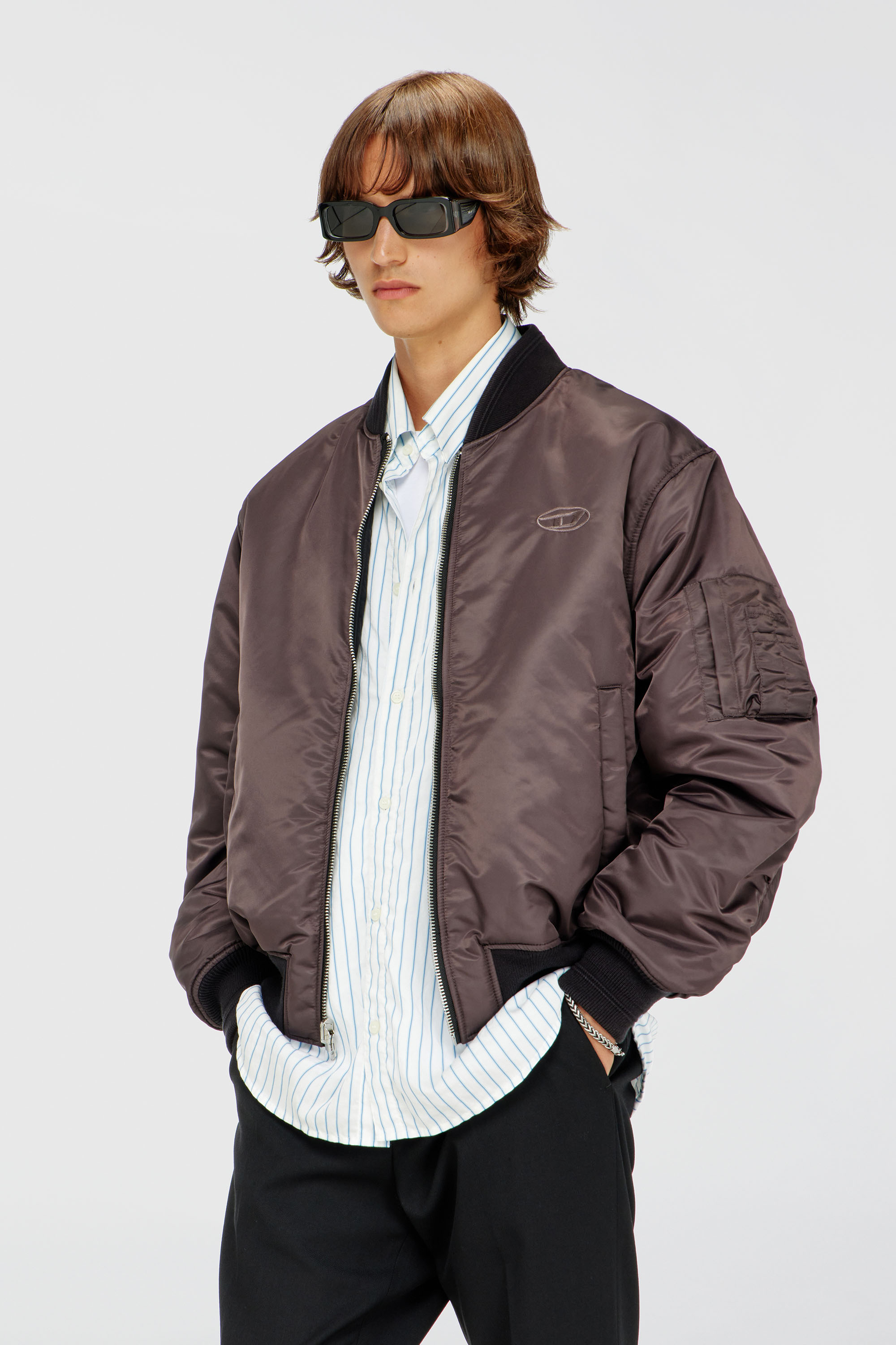 Men's Padded bomber jacket with Oval D embroidery | Black | Diesel PT