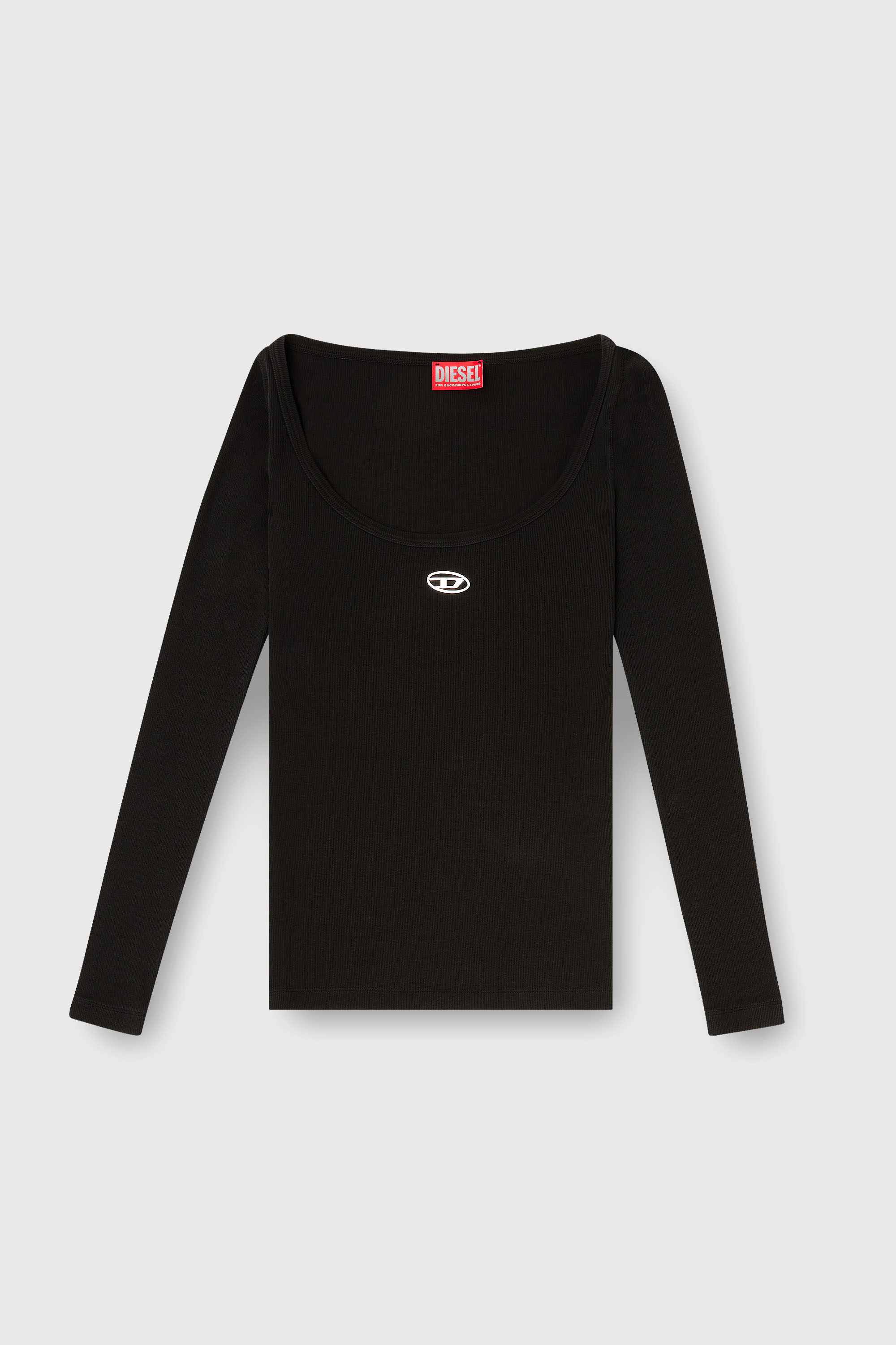 Diesel - T-BAL-OD, Woman's Long sleeve ribbed top with metallic Oval D in Black - 2