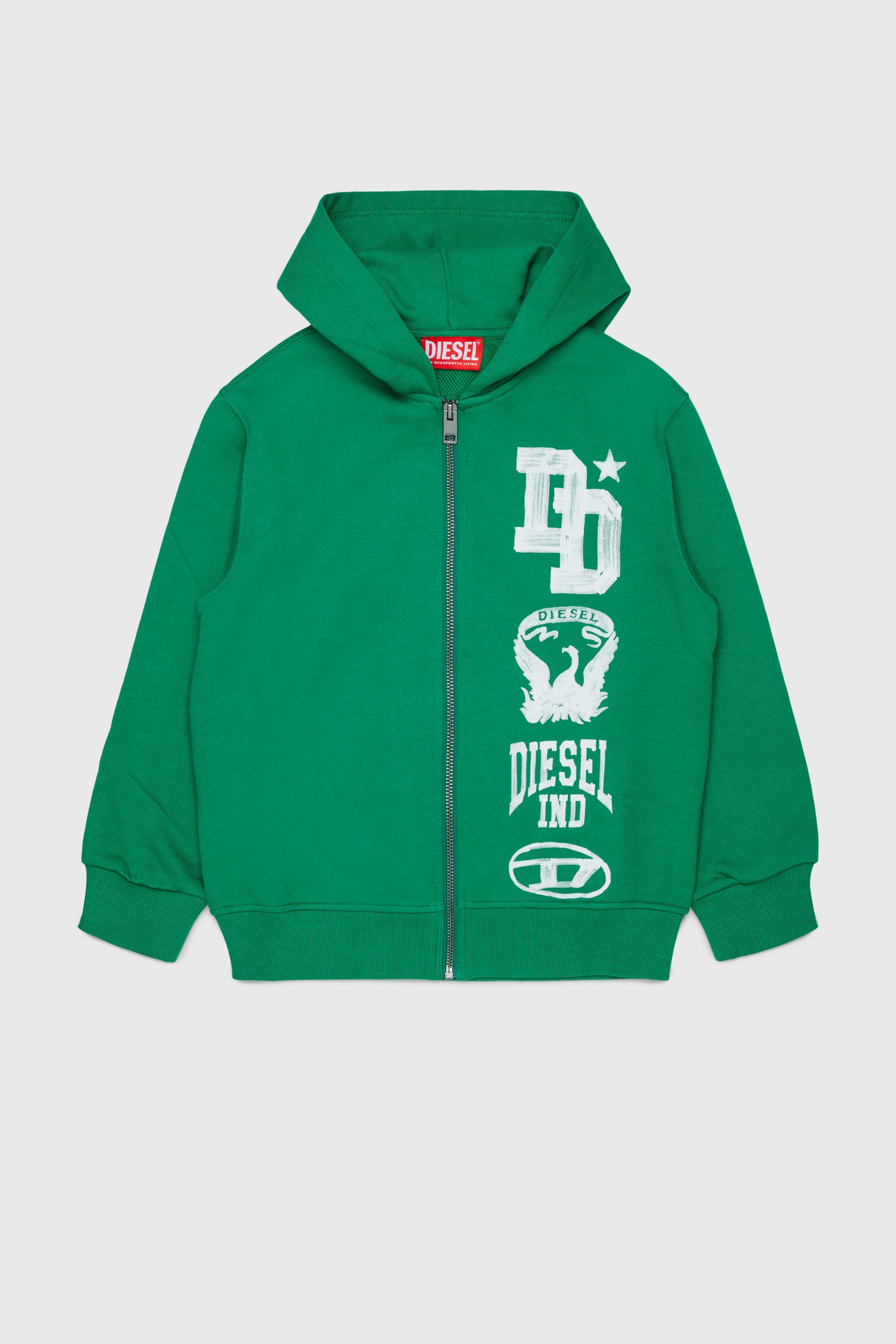 Zip-up hoodie with paint-effect logo prints