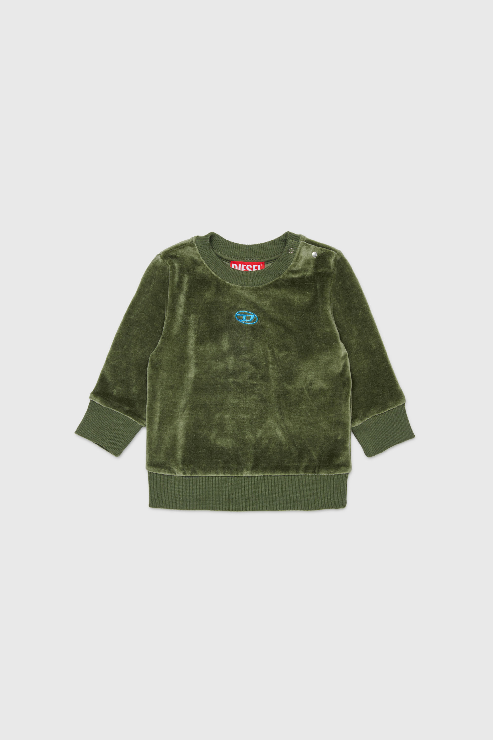 Diesel - SHENIB, Man's Velvet sweatshirt with Oval D embroidery in Green - 1
