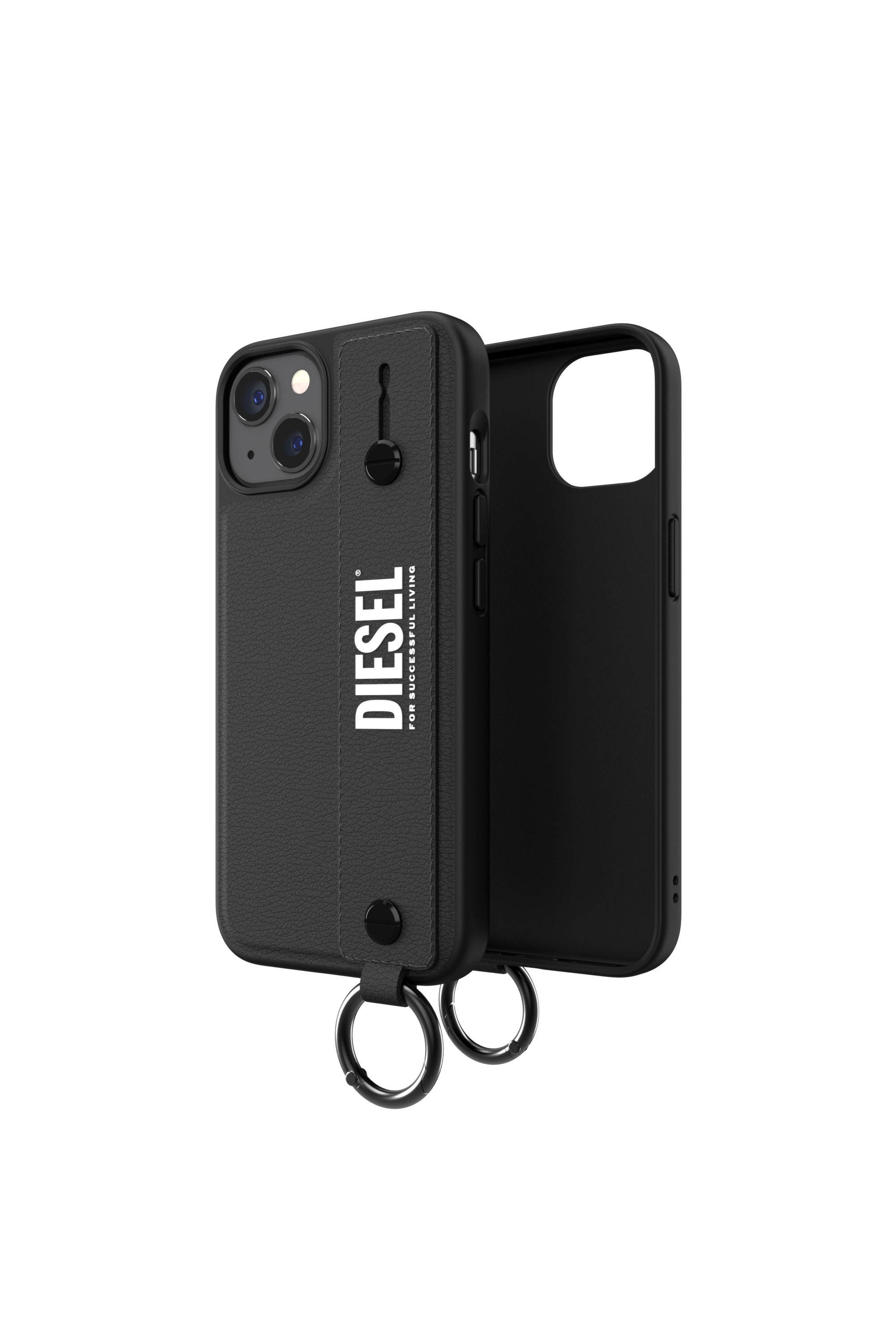 Diesel - 47840 TECH CHAIN, Unisex's Leather tech chain handstrap case  for iPhone 13 in Black - 1
