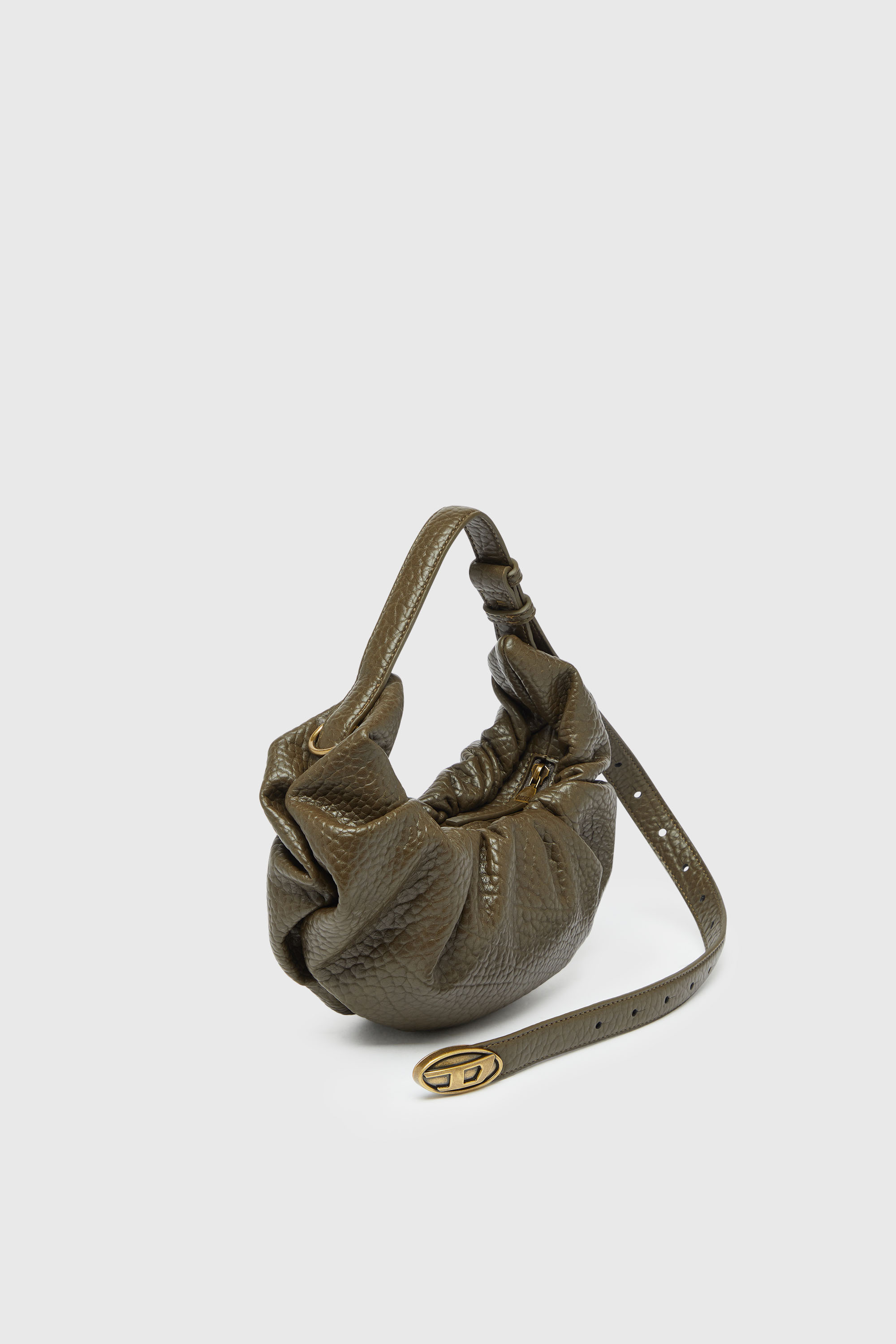Diesel - GRAB-D HOBO S, Woman's Grab-D- Small scrunched hobo bag with bubble texture in Brown - 3