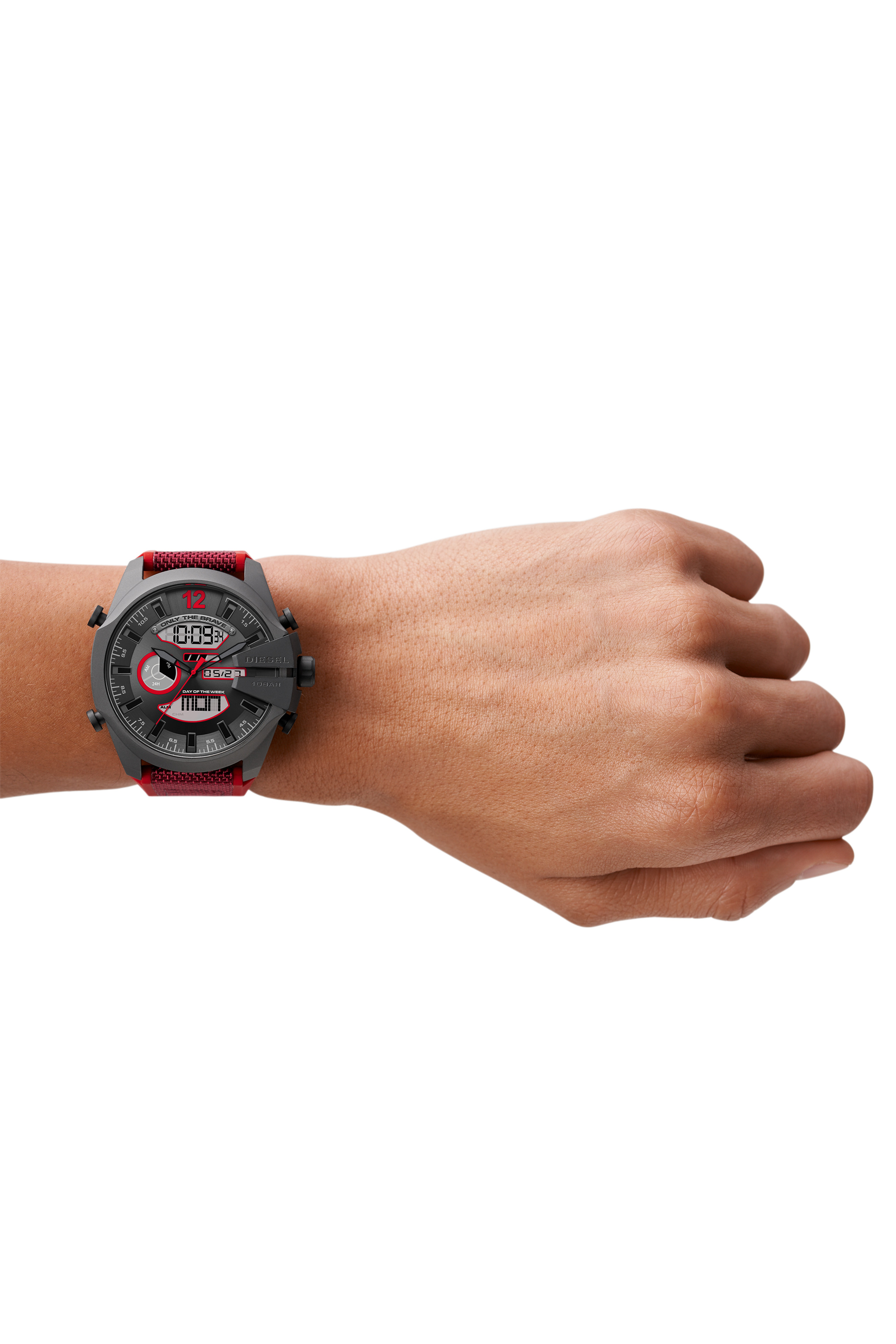 Diesel - DZ4551, Man's Mega Chief analog-digital red nylon and silicone watch in Red - 4
