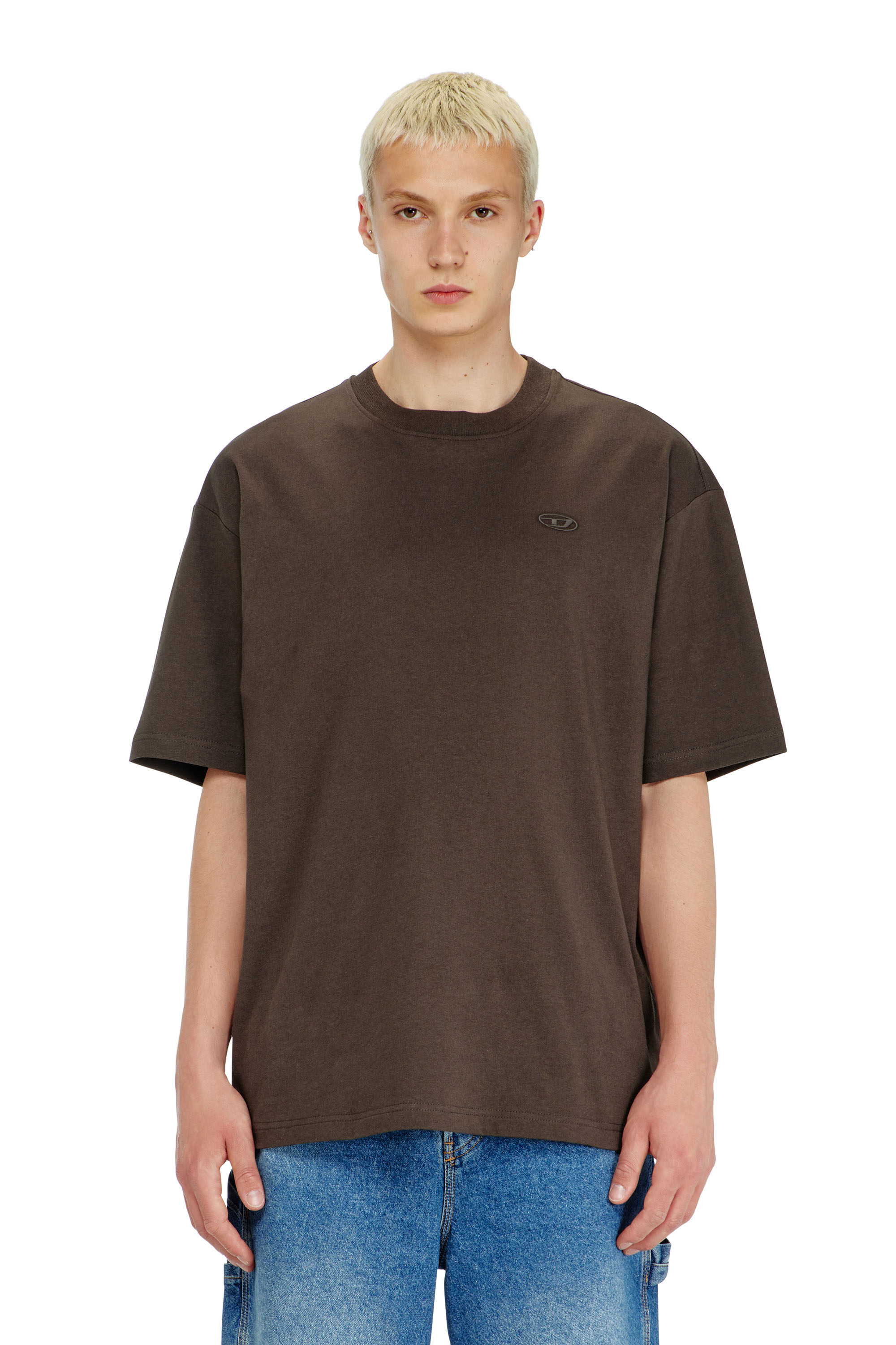 Diesel - T-BOGGY-MEGOVAL-D, Man's T-shirt with maxi oval D embroidery in Brown - 1