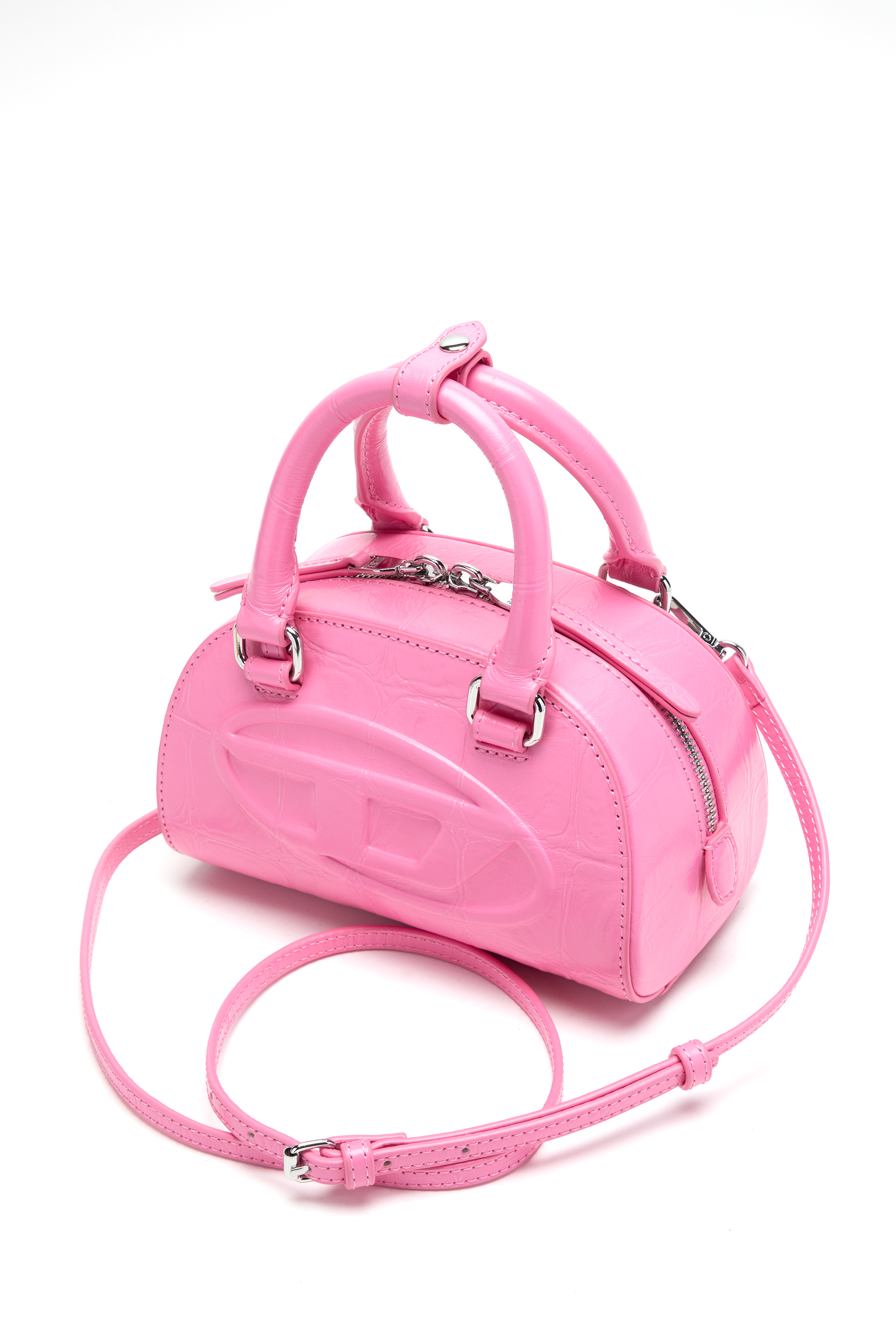 Diesel - 1DR DOME CROSSBODY, Woman's 1DR Dome-Mini bowling bag in croc-effect leather in Pink - 4