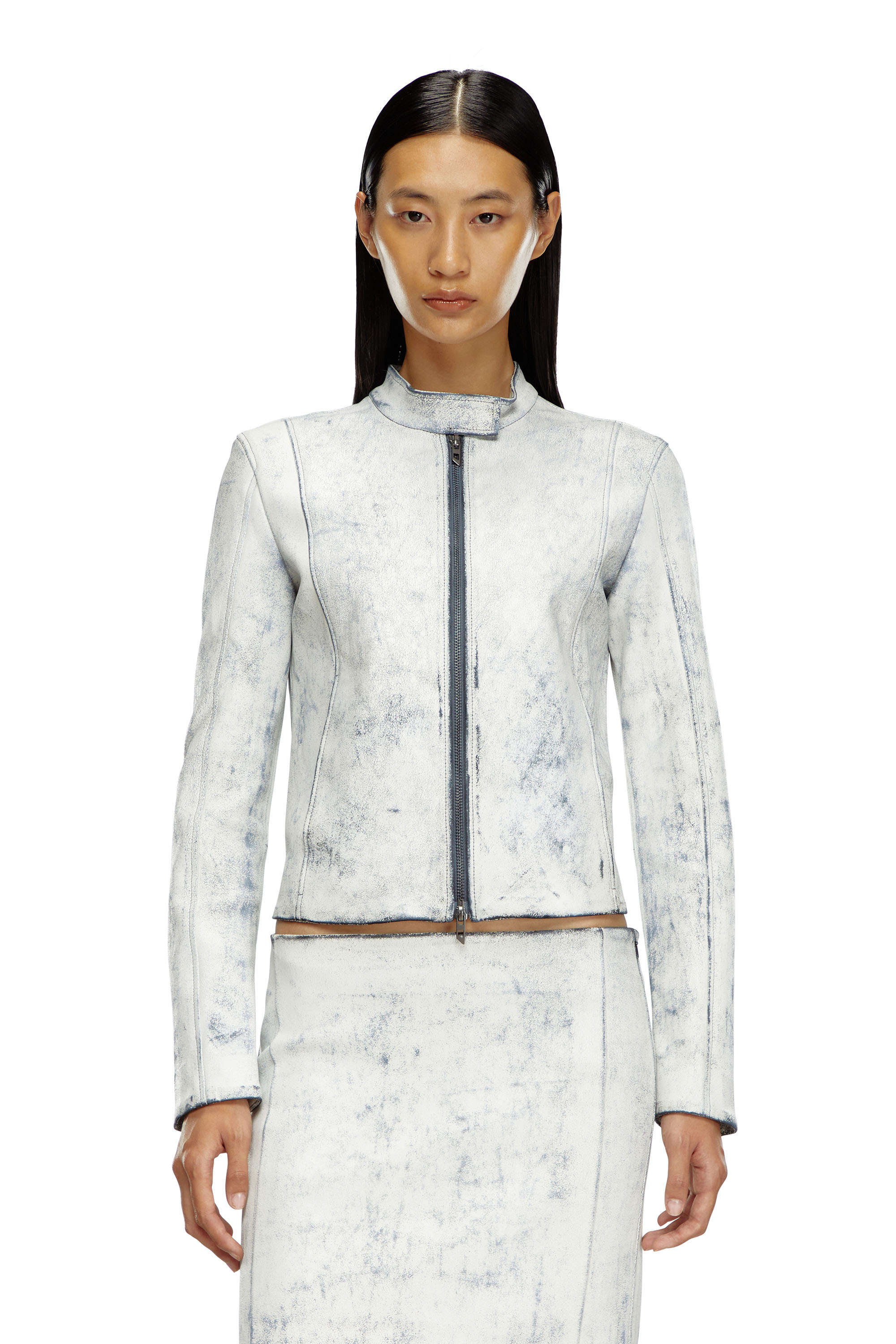 Diesel - L-YRIC, Woman's Leather jacket with plaster effect in White - 1