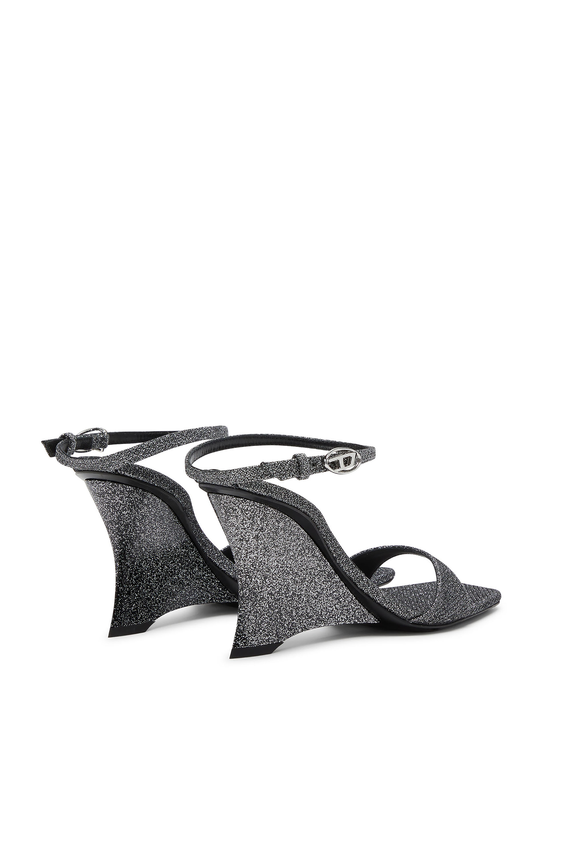 Diesel - D-AMBER SANDAL WEDGE, Woman's D-Amber-Wedge sandals in Lurex fabric in Silver - 3