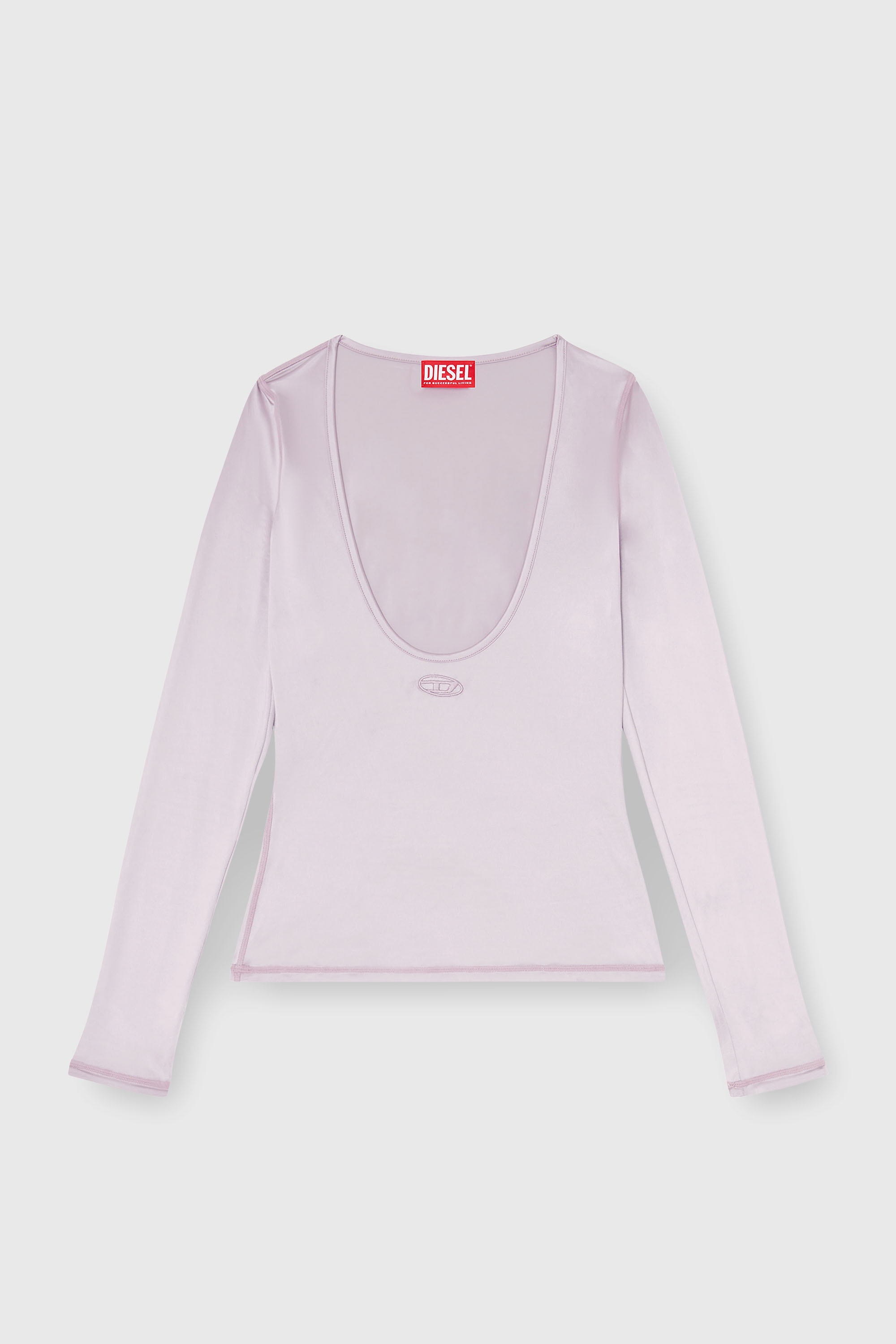 Diesel - T-ELPHIN-LS, Woman's Nylon slim top scoop neck with Logo Oval D embroidery in Lilac - 2