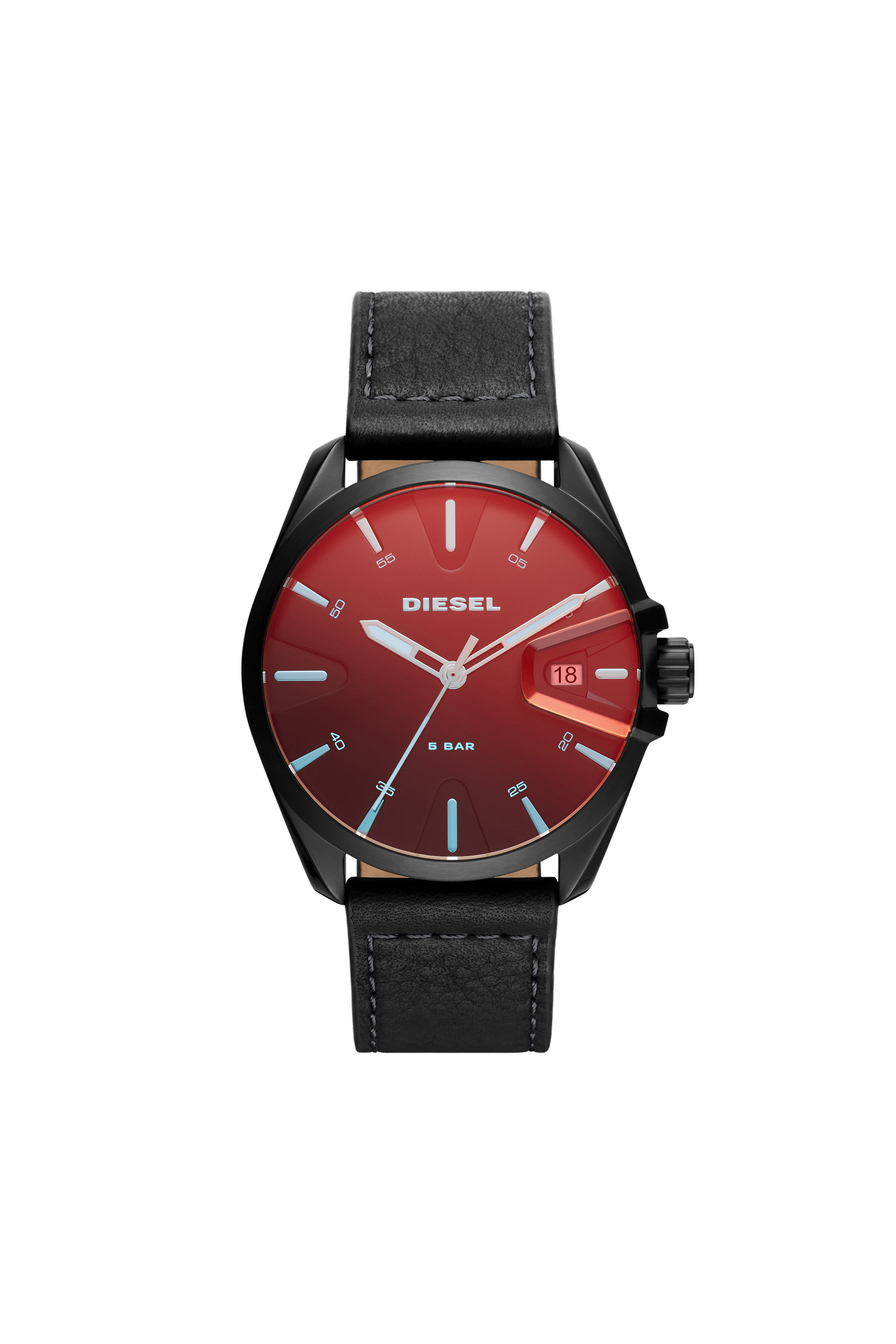 Diesel - DZ1945, Man's MS9 three-hand date black leather watch in Black - 1