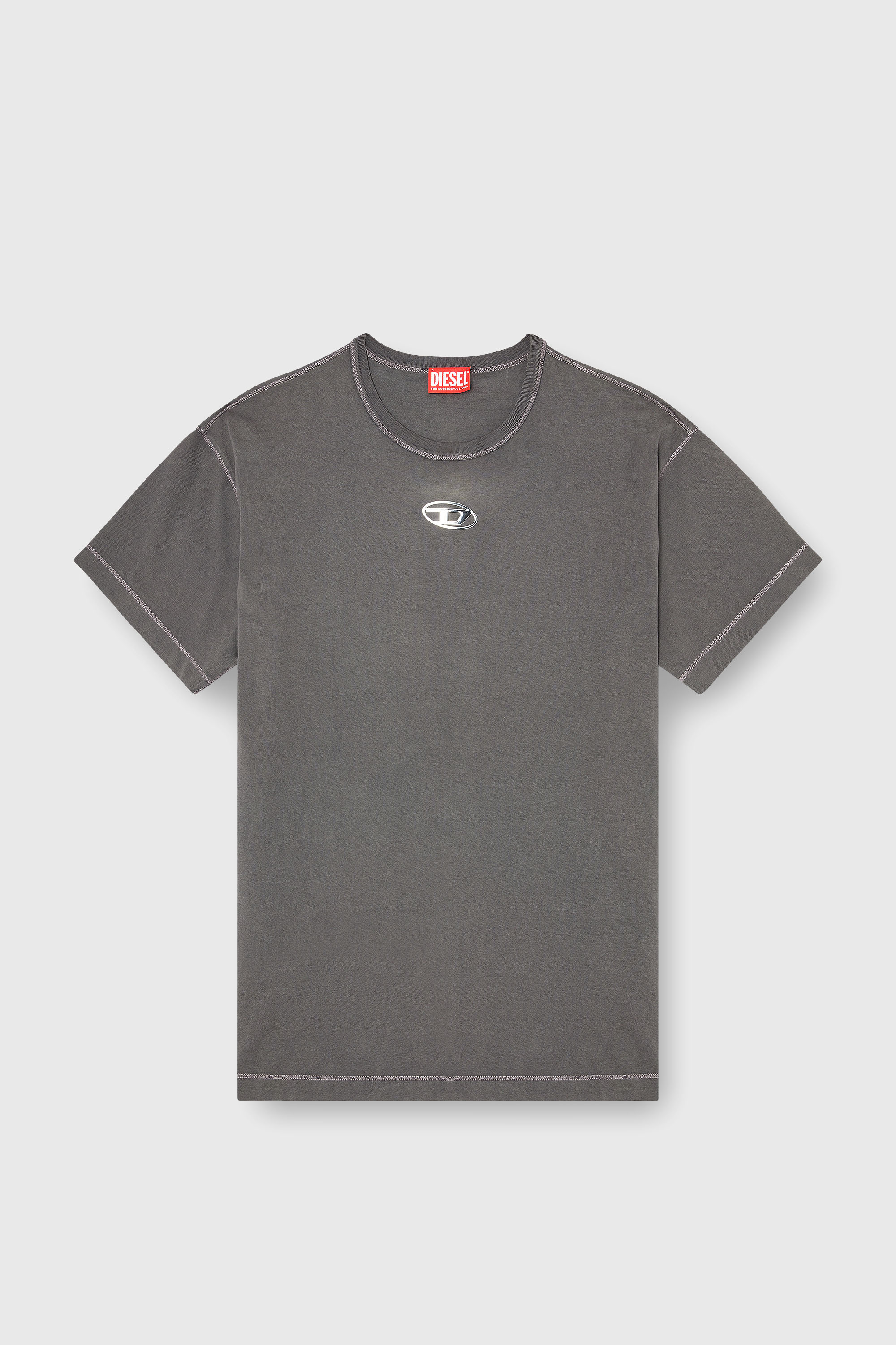 Diesel - T-NORM-IOD, Man's Light cotton T-shirt with metallic Oval D logo in Grey - 2