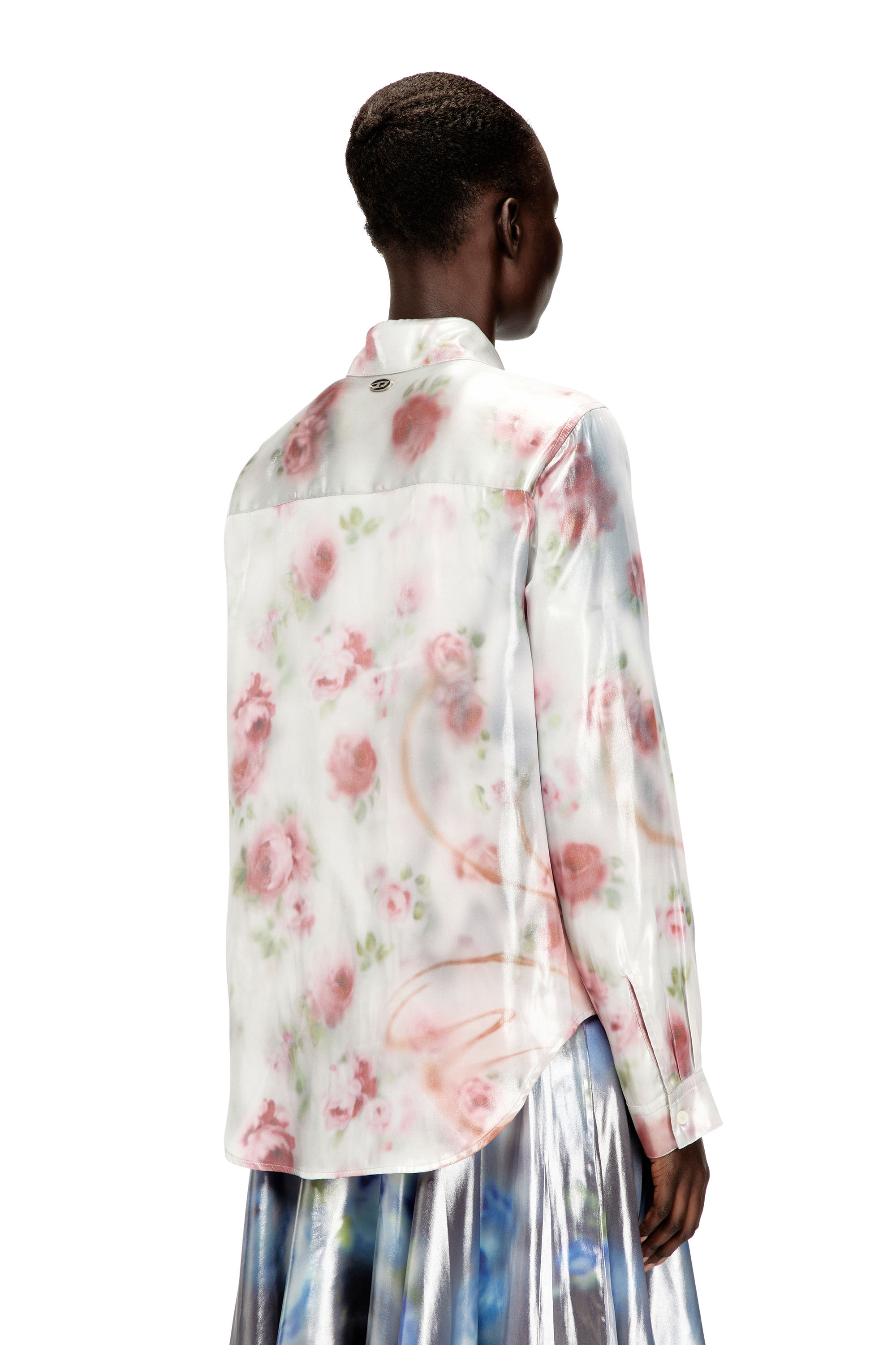 Diesel - C-RONOR-S2, Woman's Metallic shirt with blurred roses print in Pink/White - 4