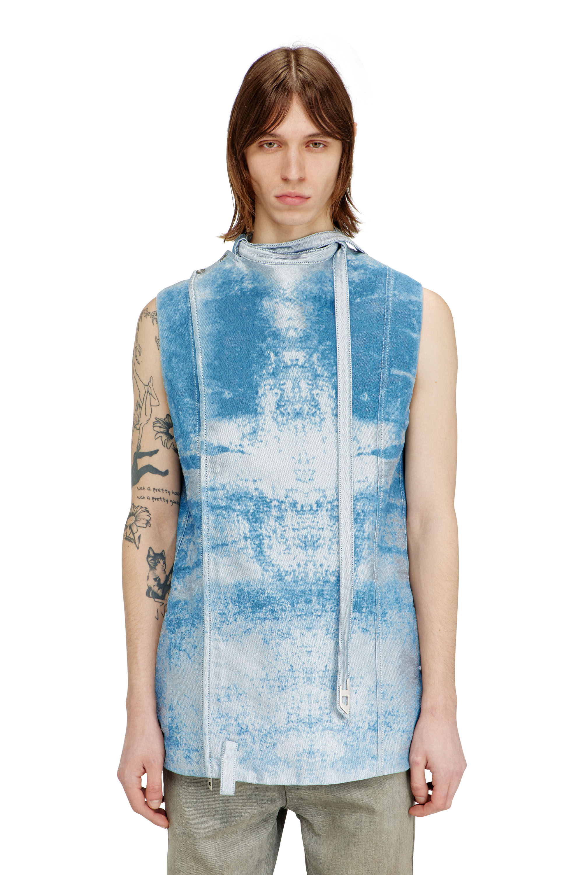 Diesel - D-LORMIL-FSI, Man's Sleeveless vest in coloured satin denim in null - 1