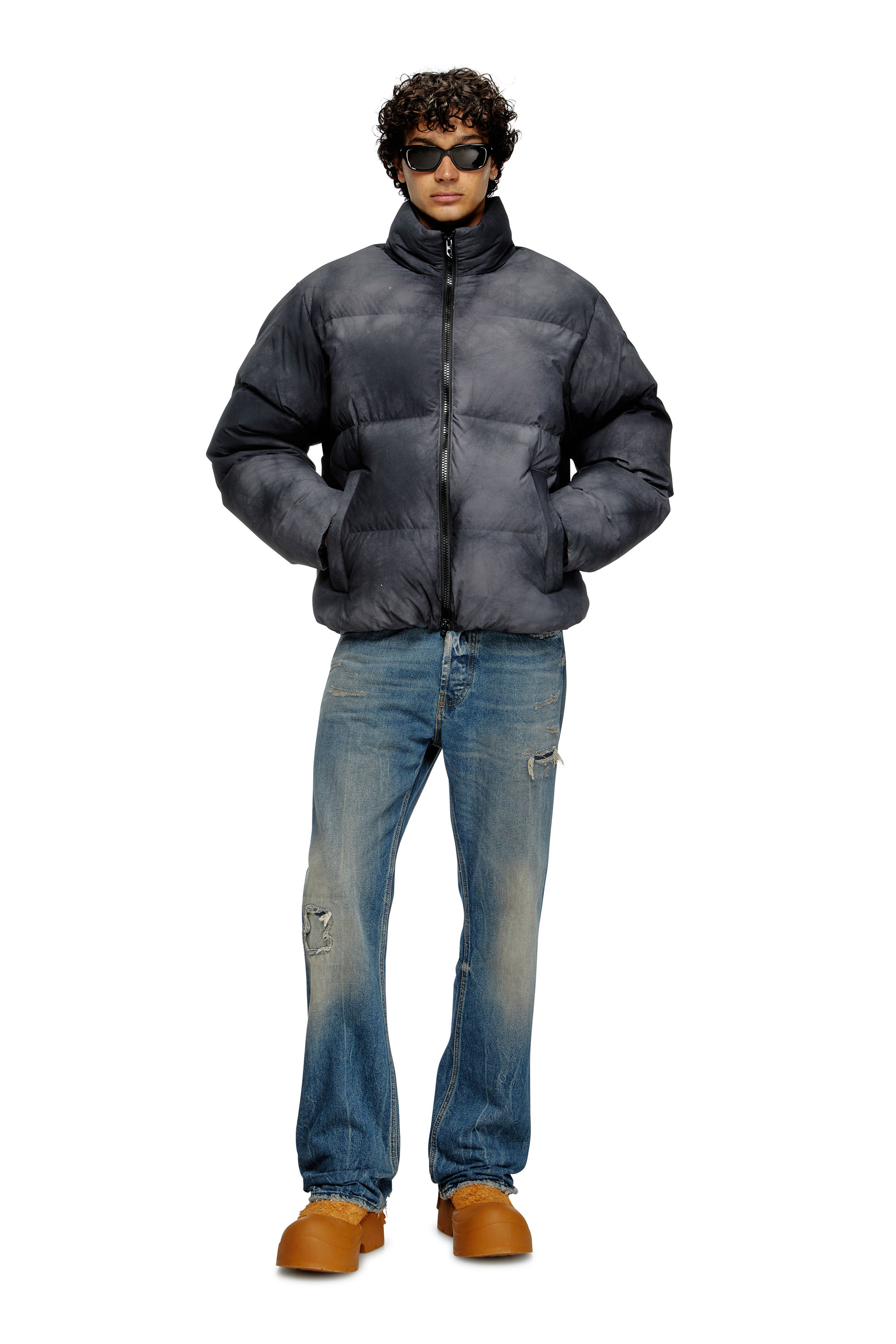 Diesel - W-RAVEEL, Man's Hooded down jacket in patchy nylon in Black - 1