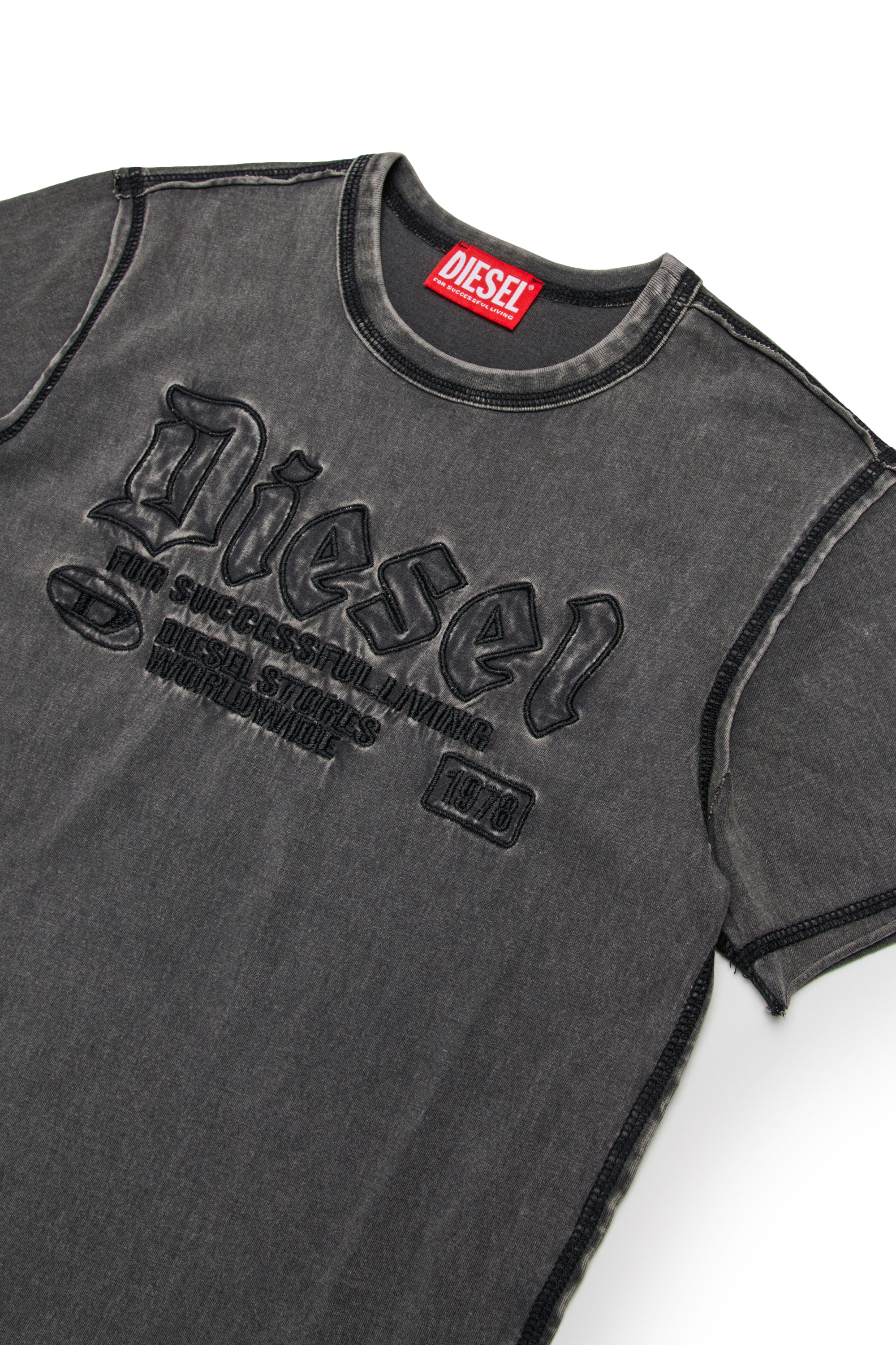 Diesel - TRAWJUST, Man's Cotton T-shirt with embossed logo in Black - 3