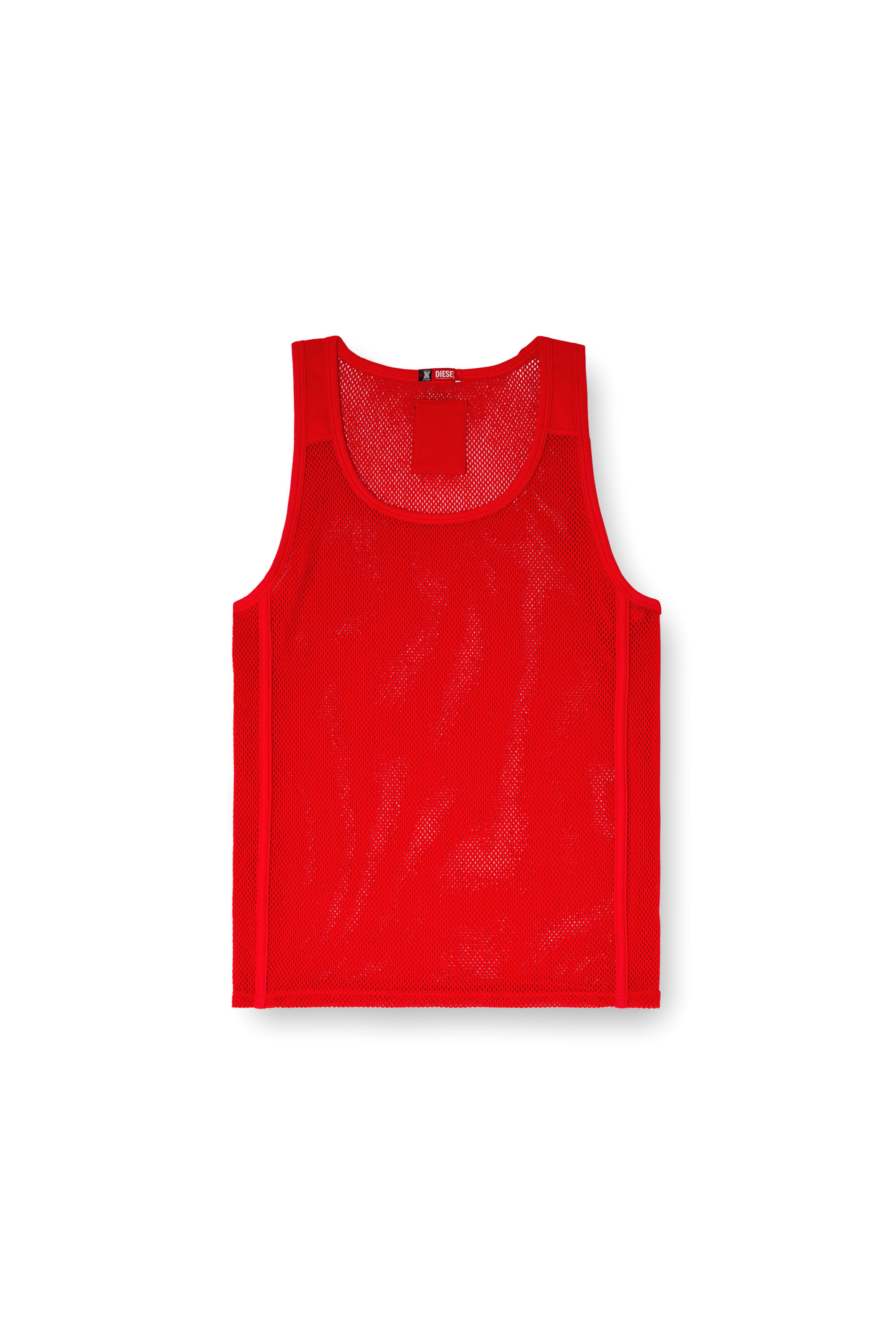 Diesel - STRING-AND-LACE-SLEEP-TANK, Man's Fishnet tank top with jersey panels in Red - 4