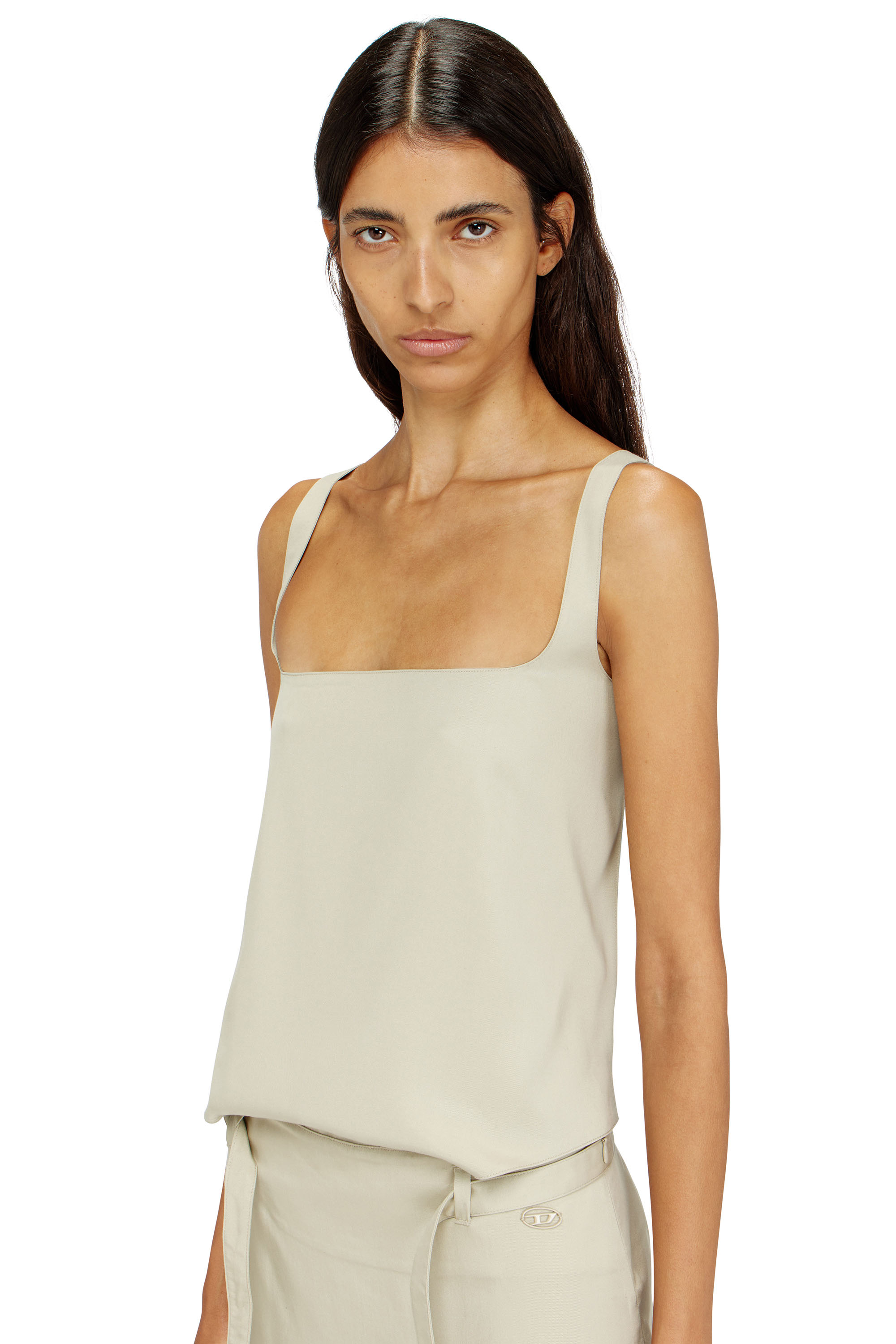 Diesel - D-SANA, Woman's Open-back midi apron dress in lyocell in Beige - 5