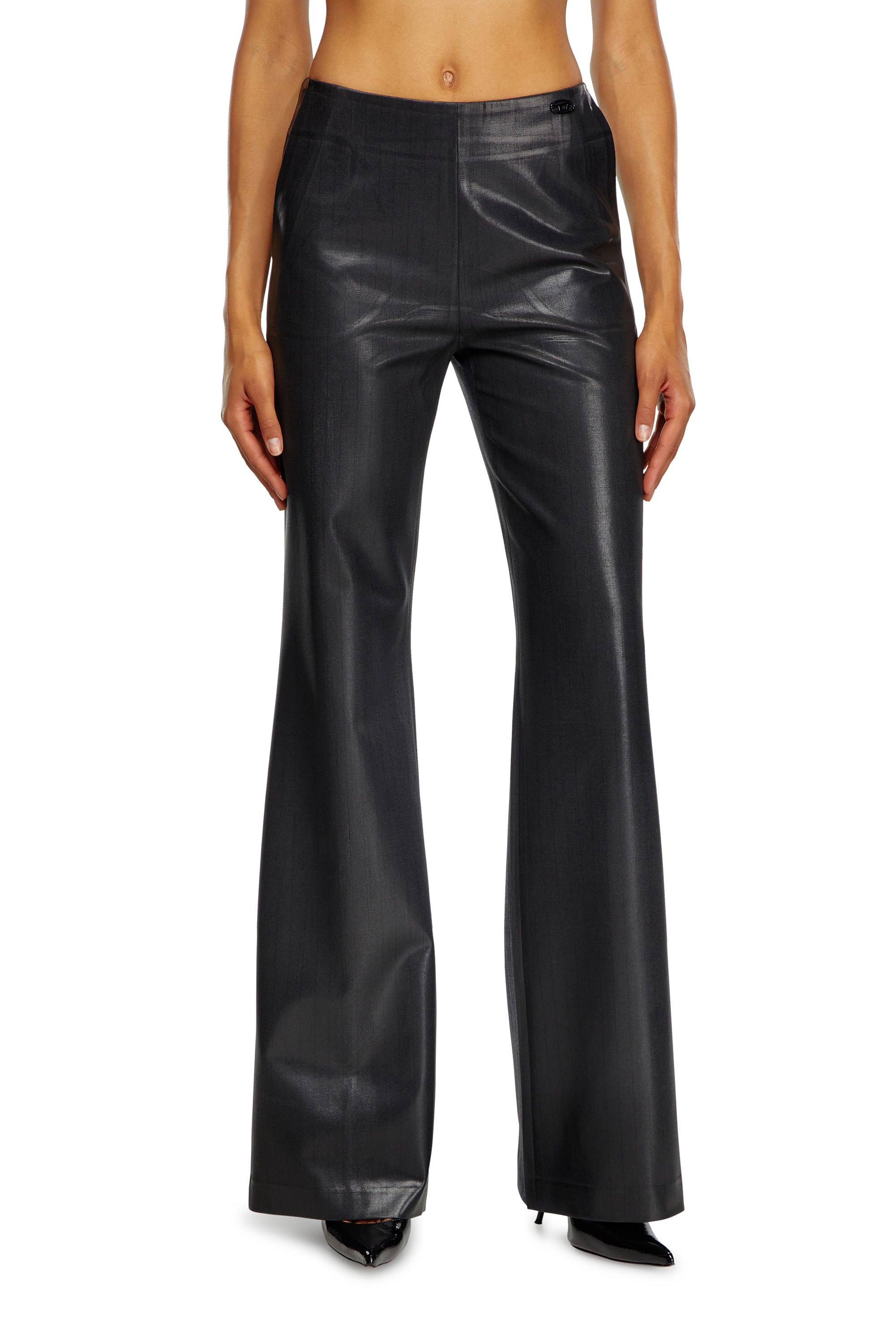 Diesel - P-OLARIS, Woman's Pinstripe pants with coated front in Black - 3