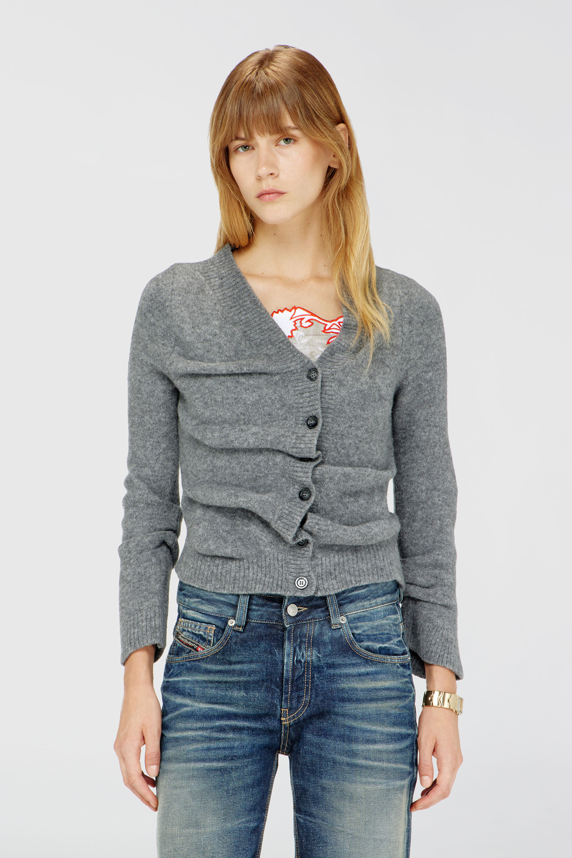 Diesel - M-AVA, Woman's Cropped cardigan in wrinkled boiled knit in Grey - 2