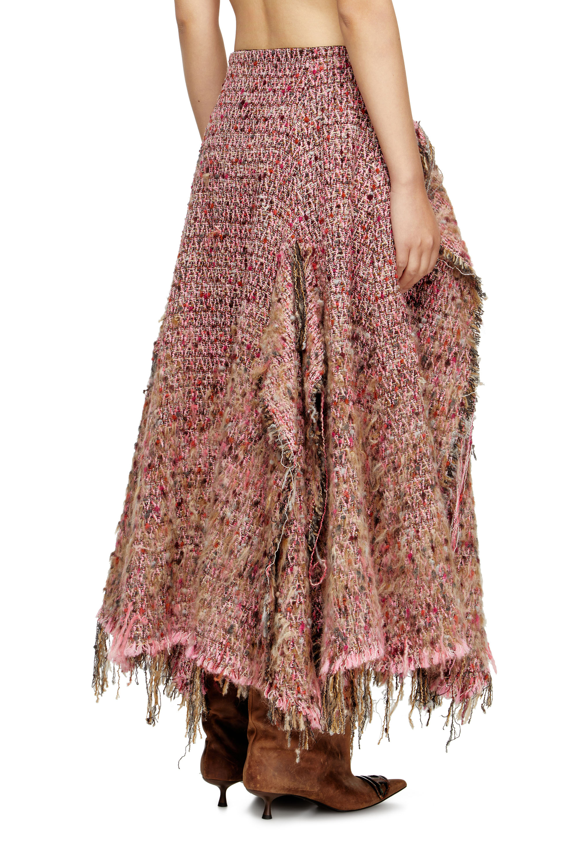 Diesel - O-RIELLA, Woman's Brushed bouclé skirt with frayed hem in Pink - 4