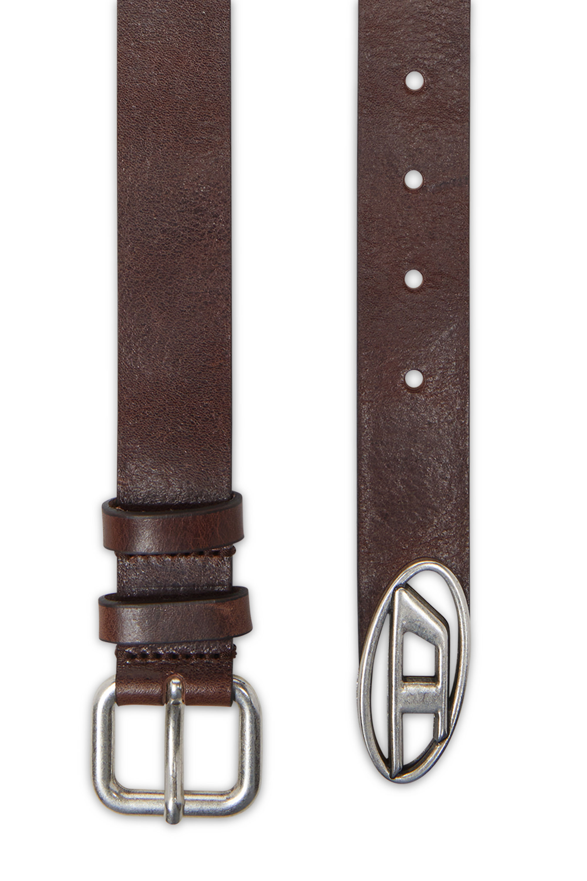 Diesel - B-INLAY, Unisex's Leather belt with oval D logo in Brown - 1