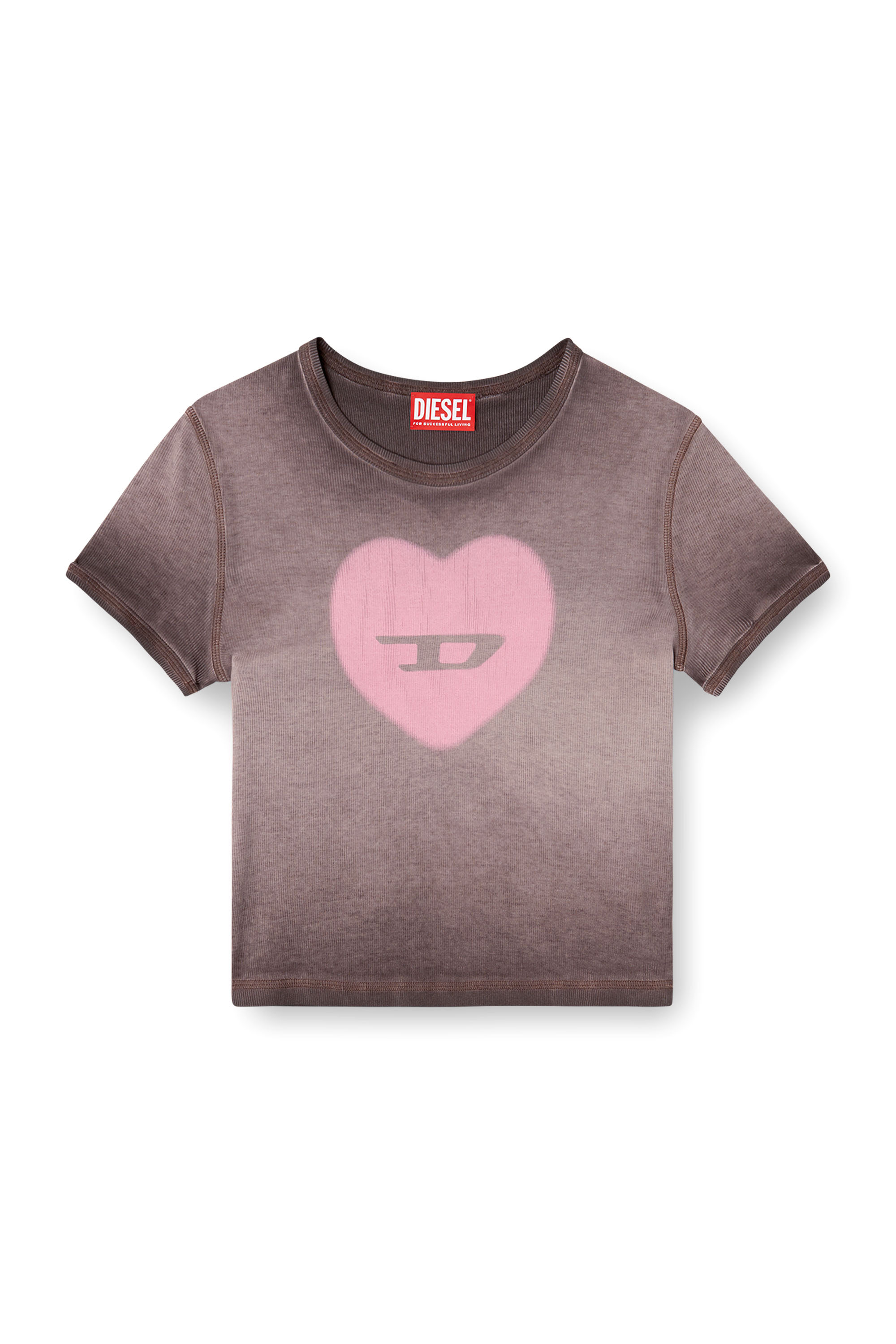 Diesel - T-ELE, Woman's Ribbed T-shirt with watercolour heart D in Violet - 3