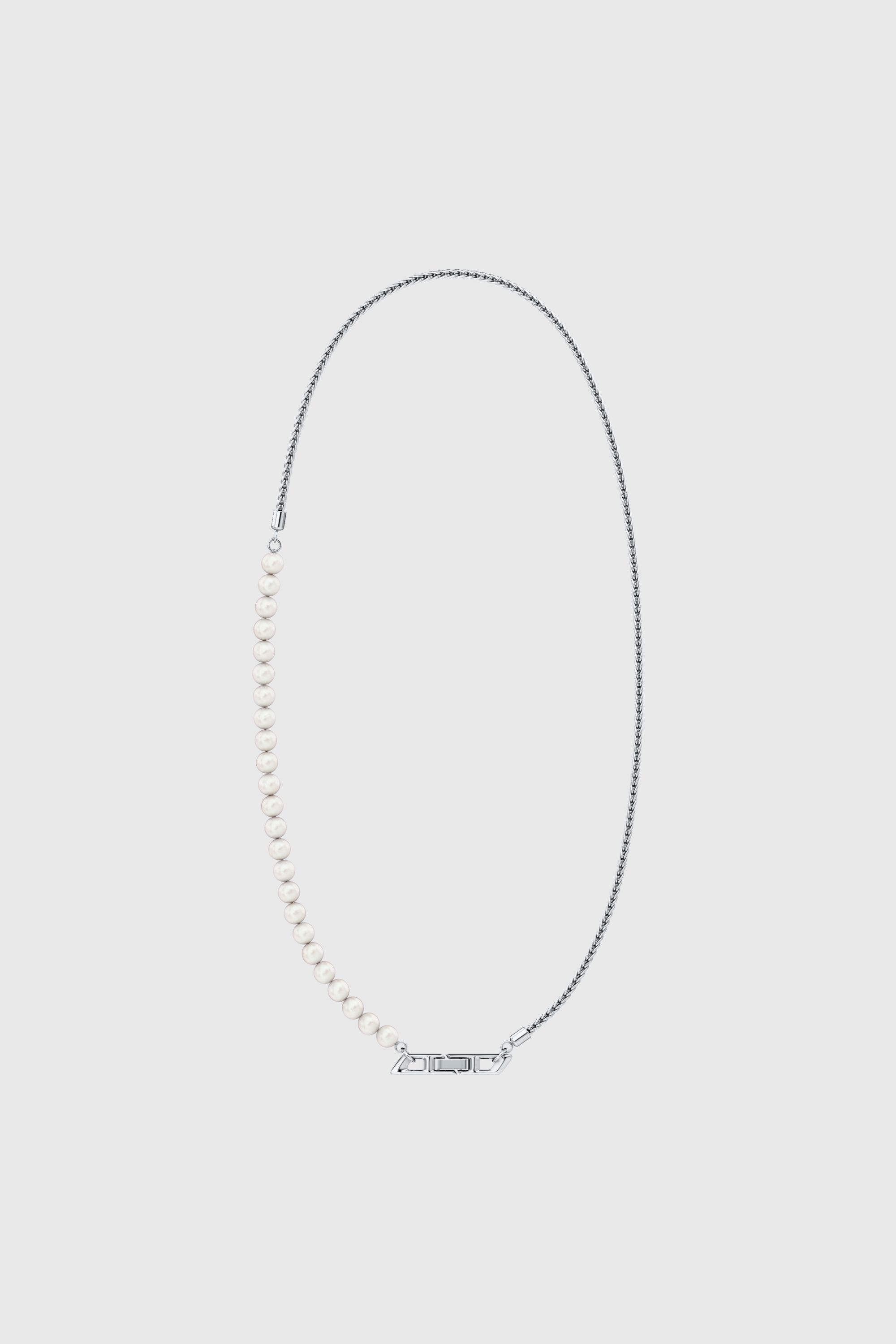Diesel - DL1369040 STERLING SILVER JEWEL, Unisex's Sterling silver and pearl chain necklace in Silver - 1