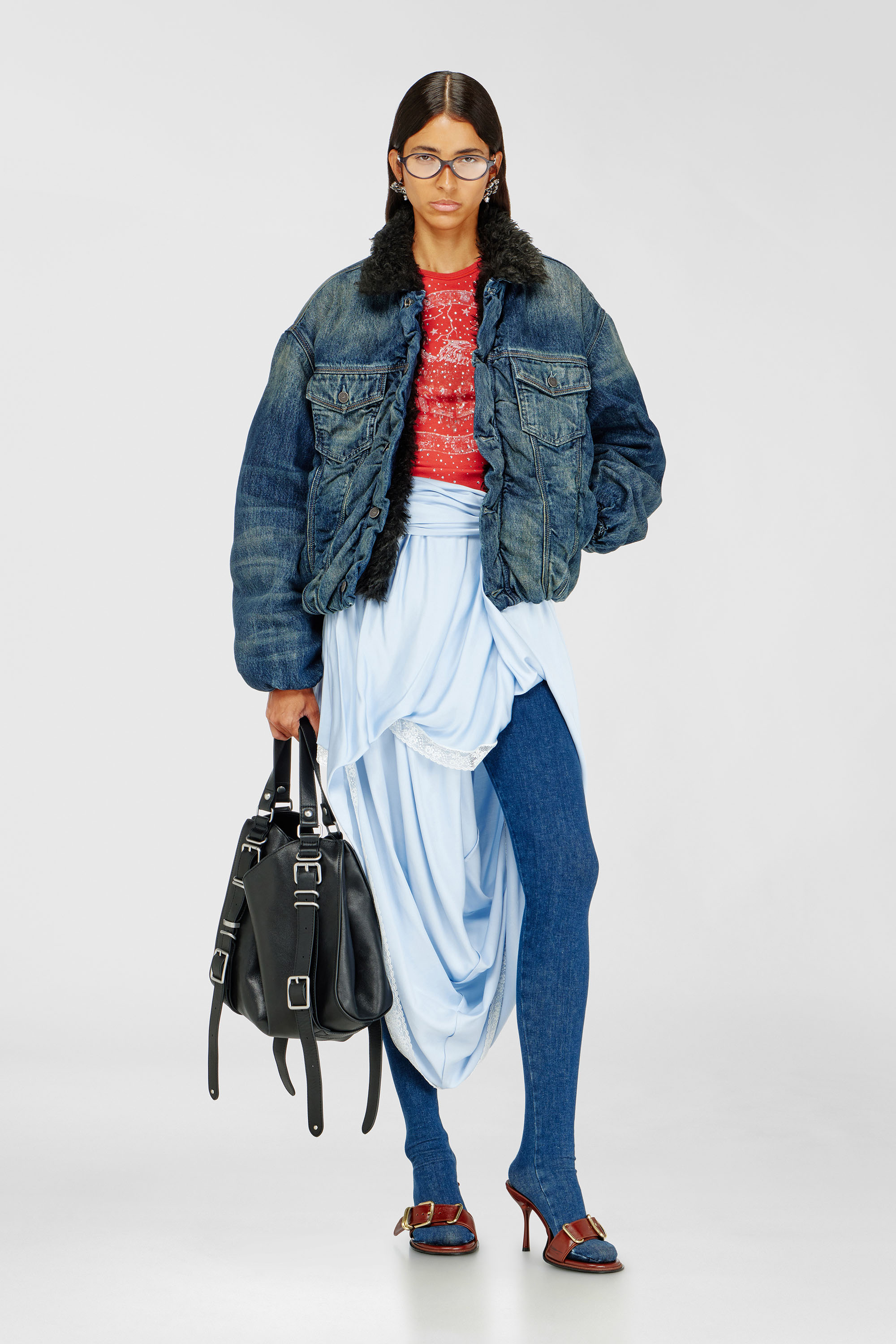 Diesel - D-CURLY-FSJ1, Unisex's Teddy-lined trucker jacket in denim in Dark Blue - 7