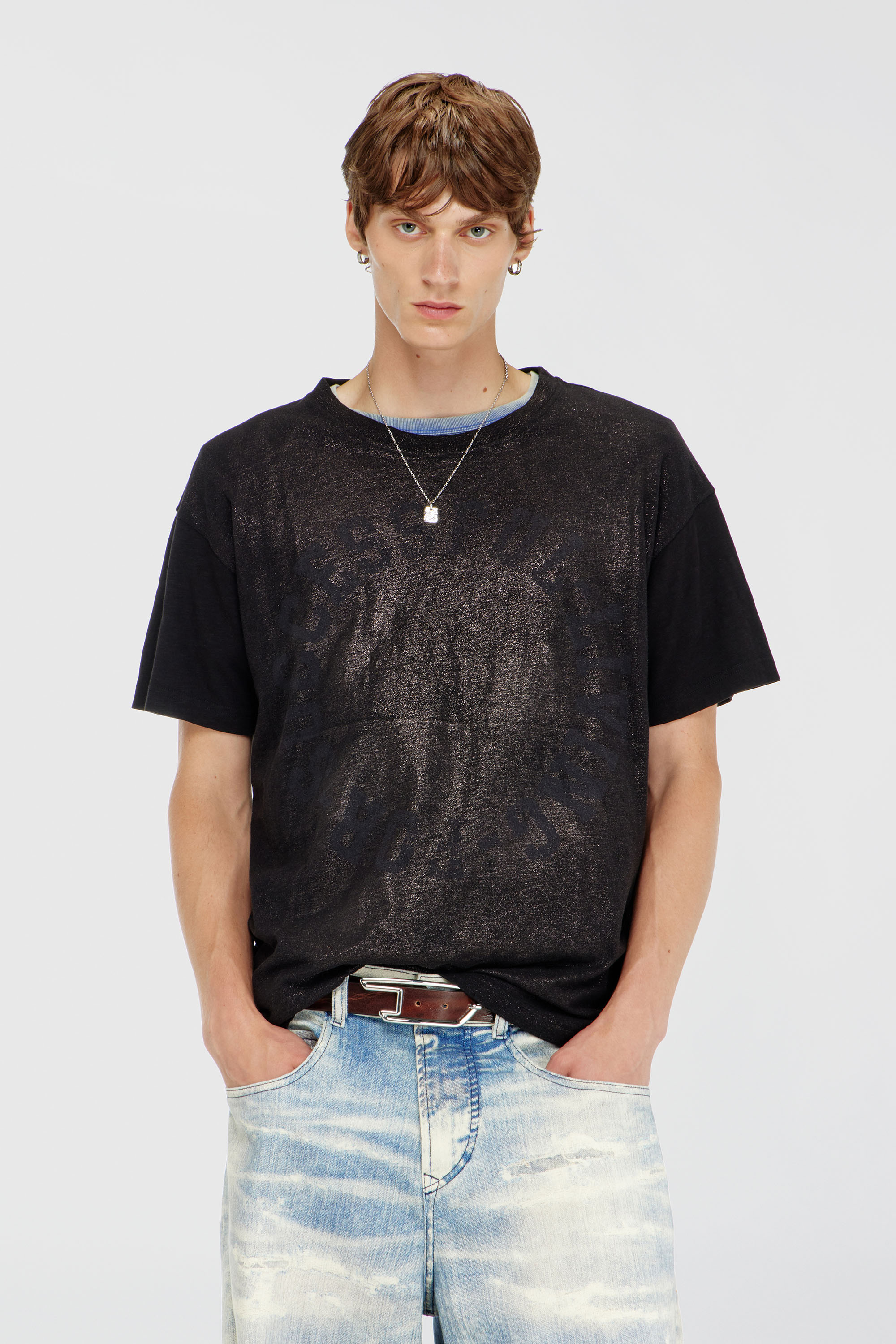 Diesel - T-NORM-AA2, Man's Cotton crew-neck T-shirt with foil print in Black - 1