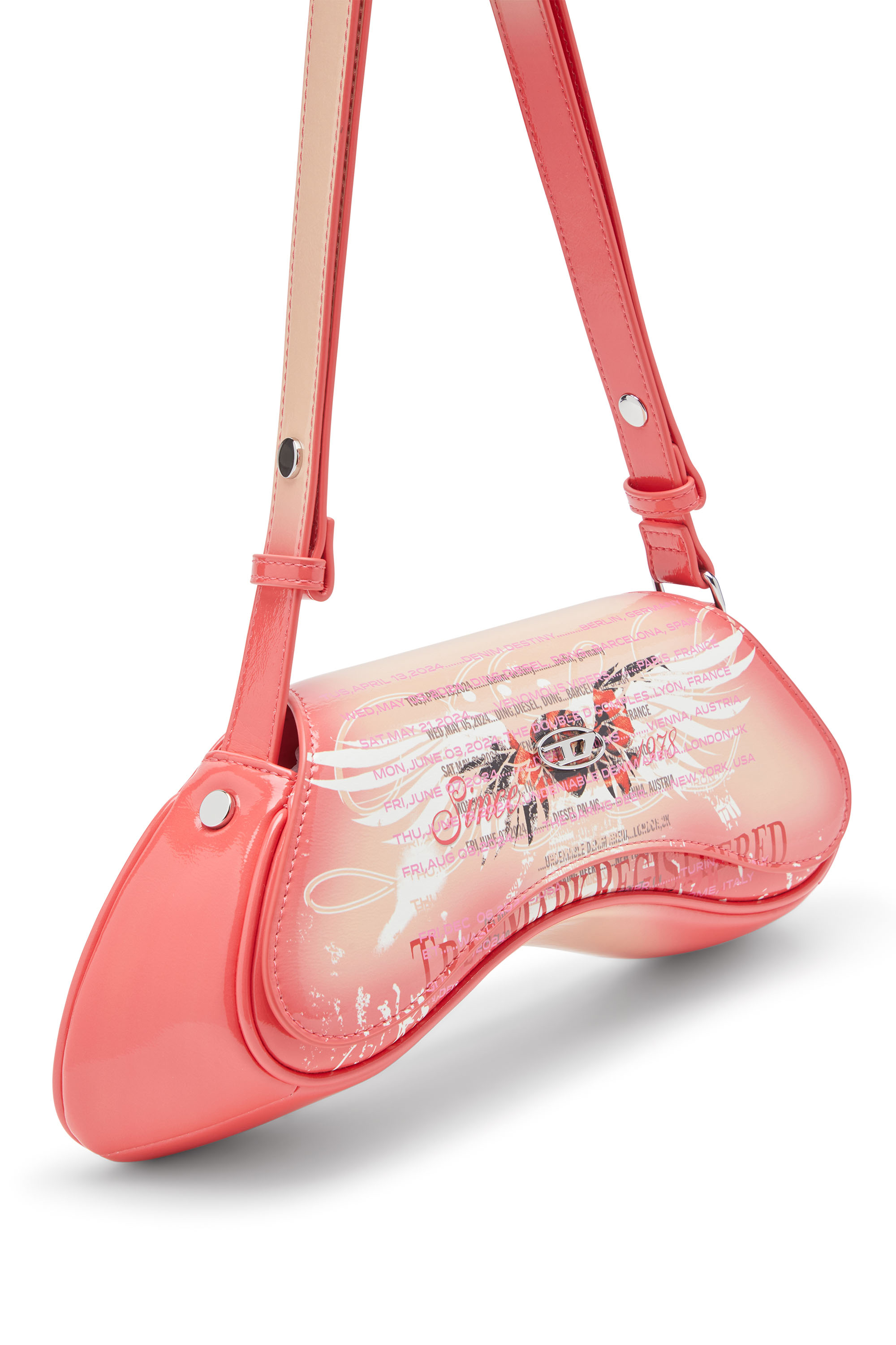 Diesel - PLAY CROSSBODY, Woman's Play-Shoulder bag in printed glossy PU in Pink - 5