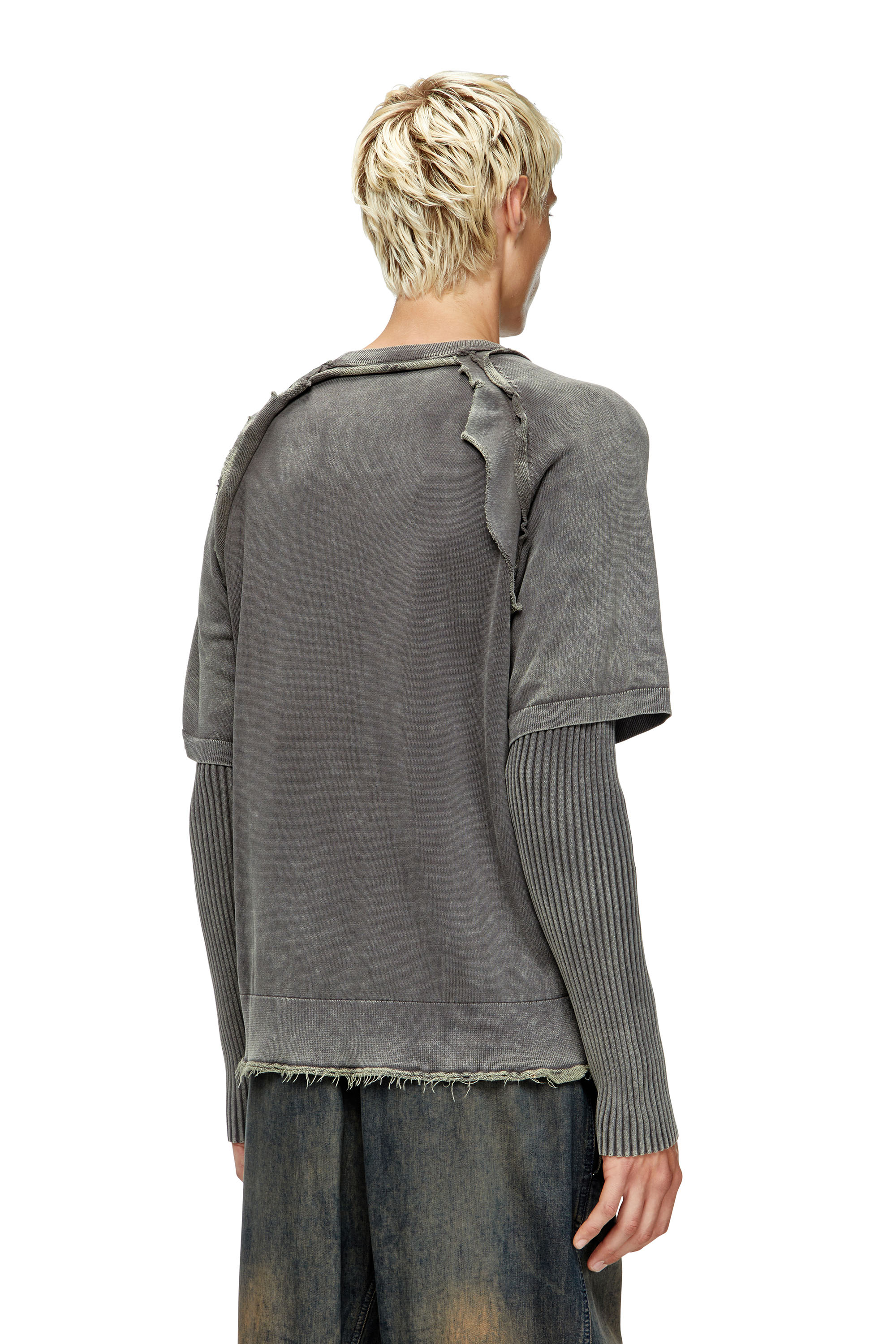 Diesel - K-PETRO, Man's Layered sweater with destroyed effect in Dark grey - 4