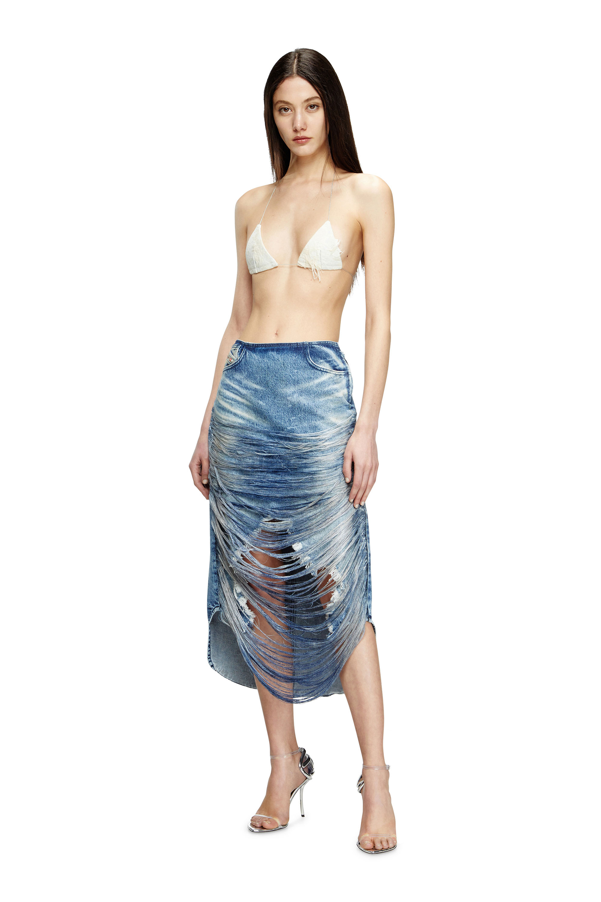 Diesel - DE-BIKINY-FSG, Woman's Triangle top in jacquard denim with floating threads in White - 1