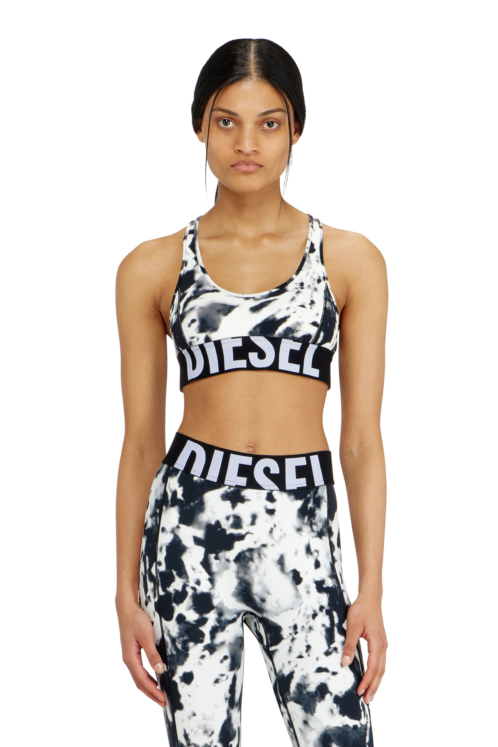Diesel - ALLISON-D-POP, Woman's Sports bra in printed microfibre in White/Black - 1