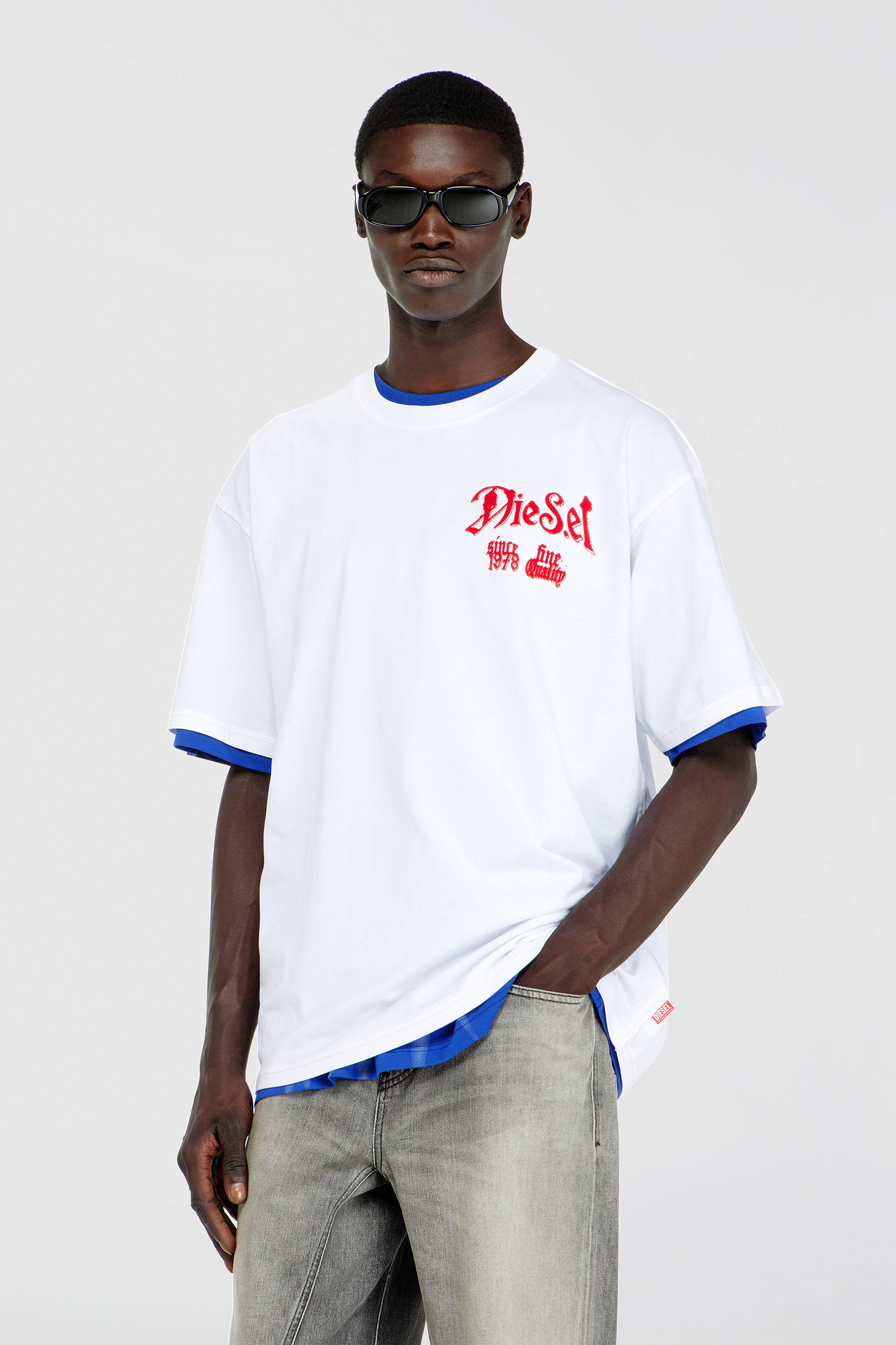 Diesel - T-BOXT-AA2, Man's Cotton T-shirt with flock graphic in White - 1