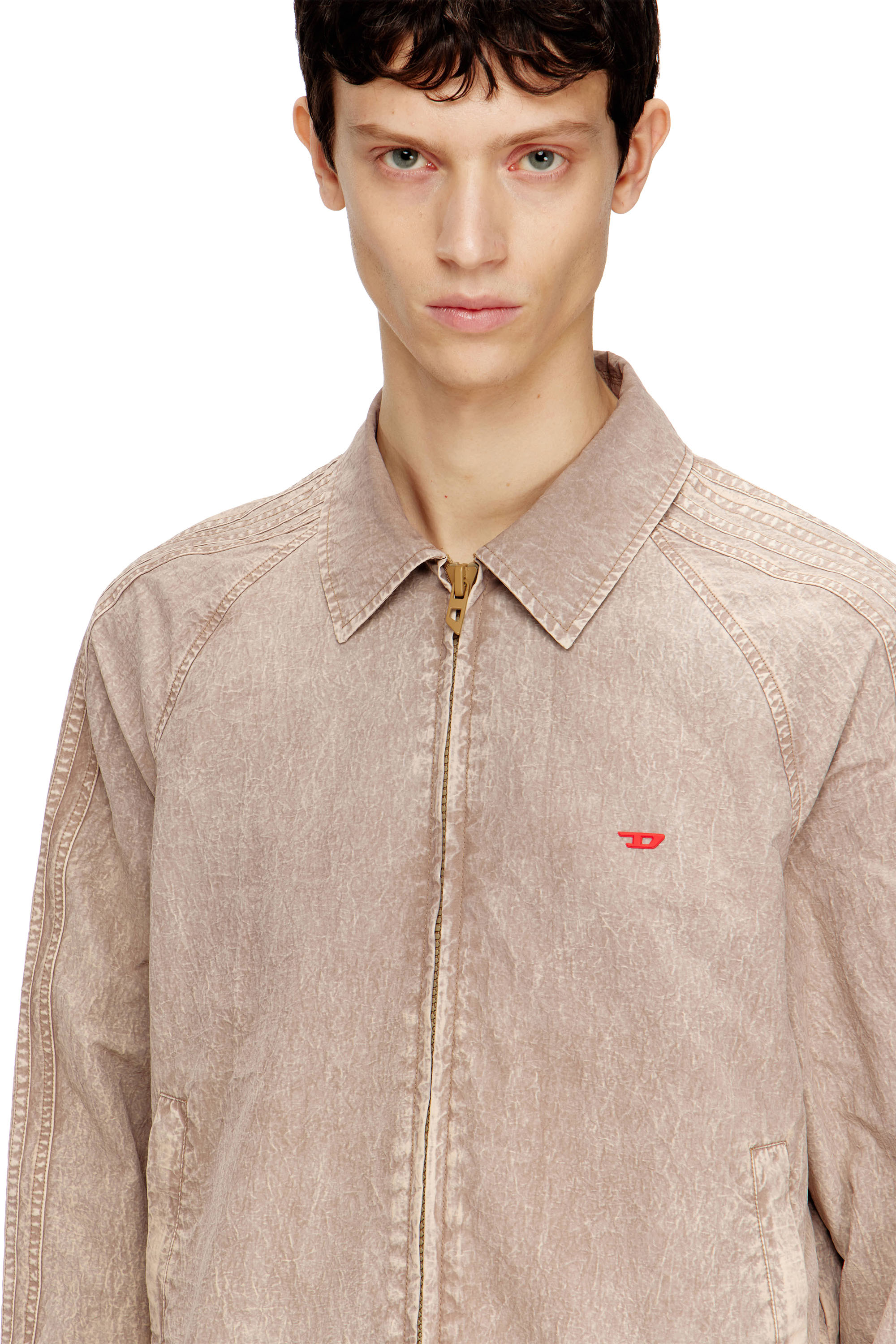 Diesel - J-FENIC-AG, Unisex's Taslan jacket with striped sleeves in Light Brown - 5