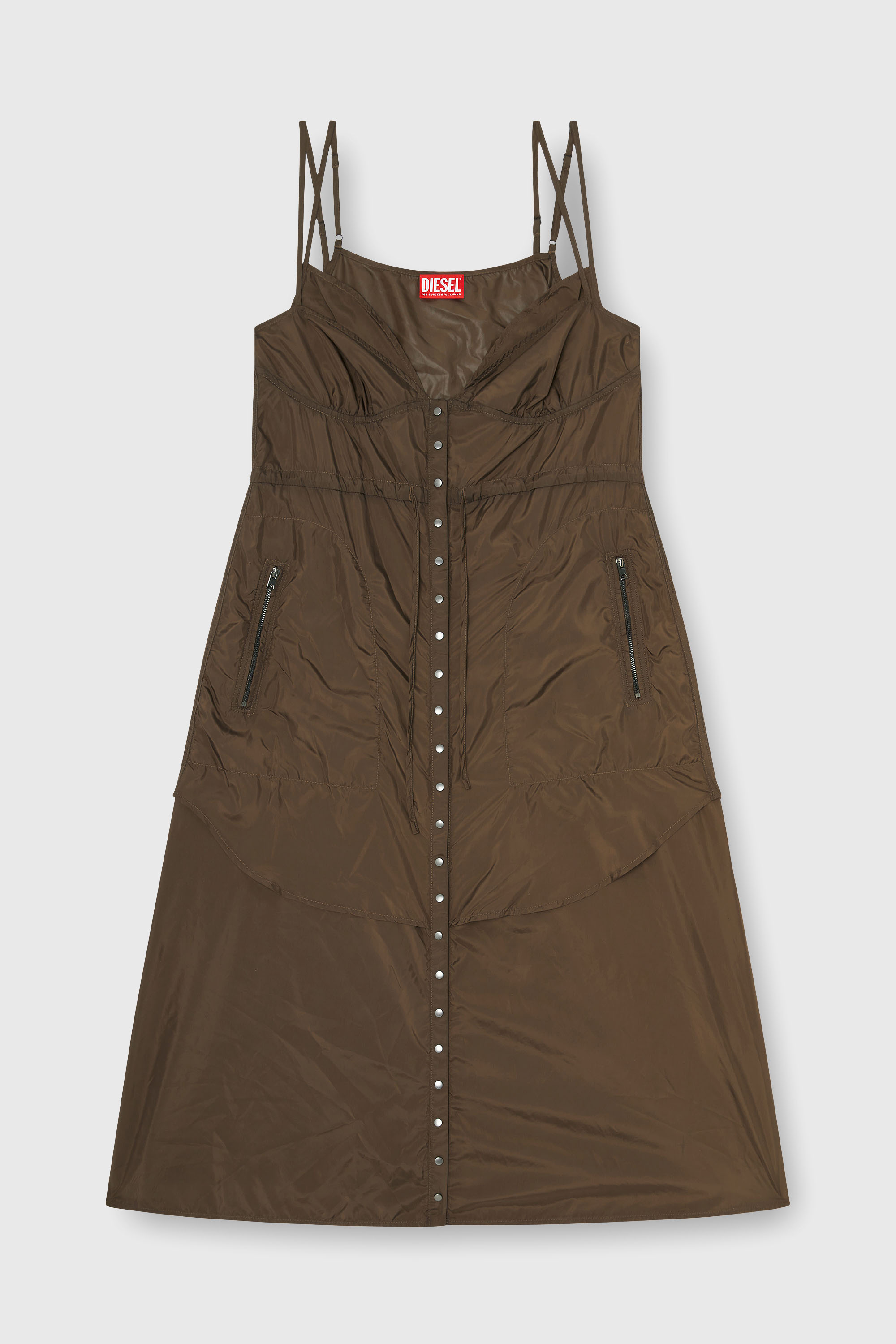 Diesel - D-OROTEA-T1, Woman's Lightweight nylon dress with layered design in Brown - 2