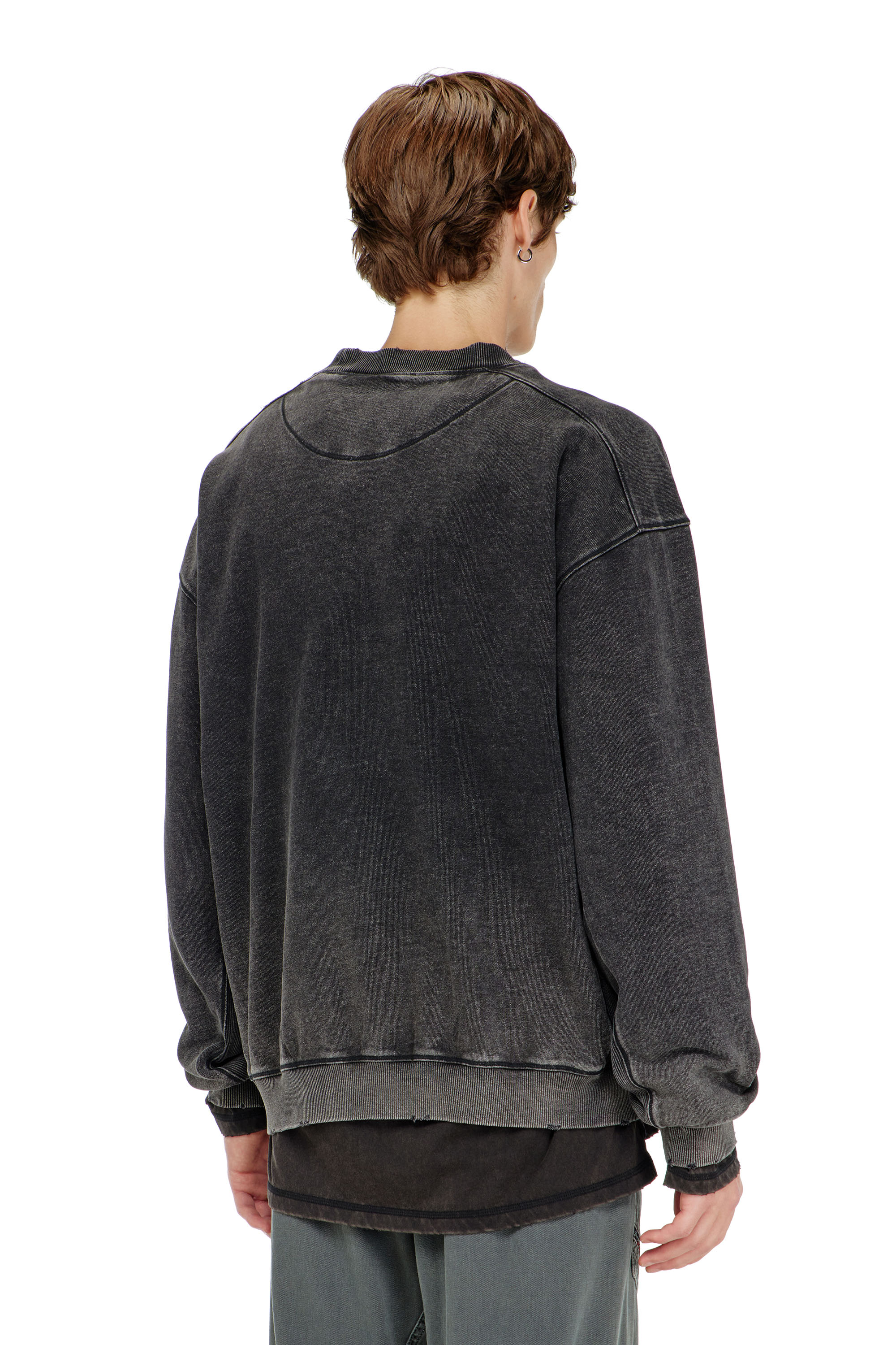 Diesel - S-CROX, Man's Cotton sweatshirt with faded effect in Dark grey - 4