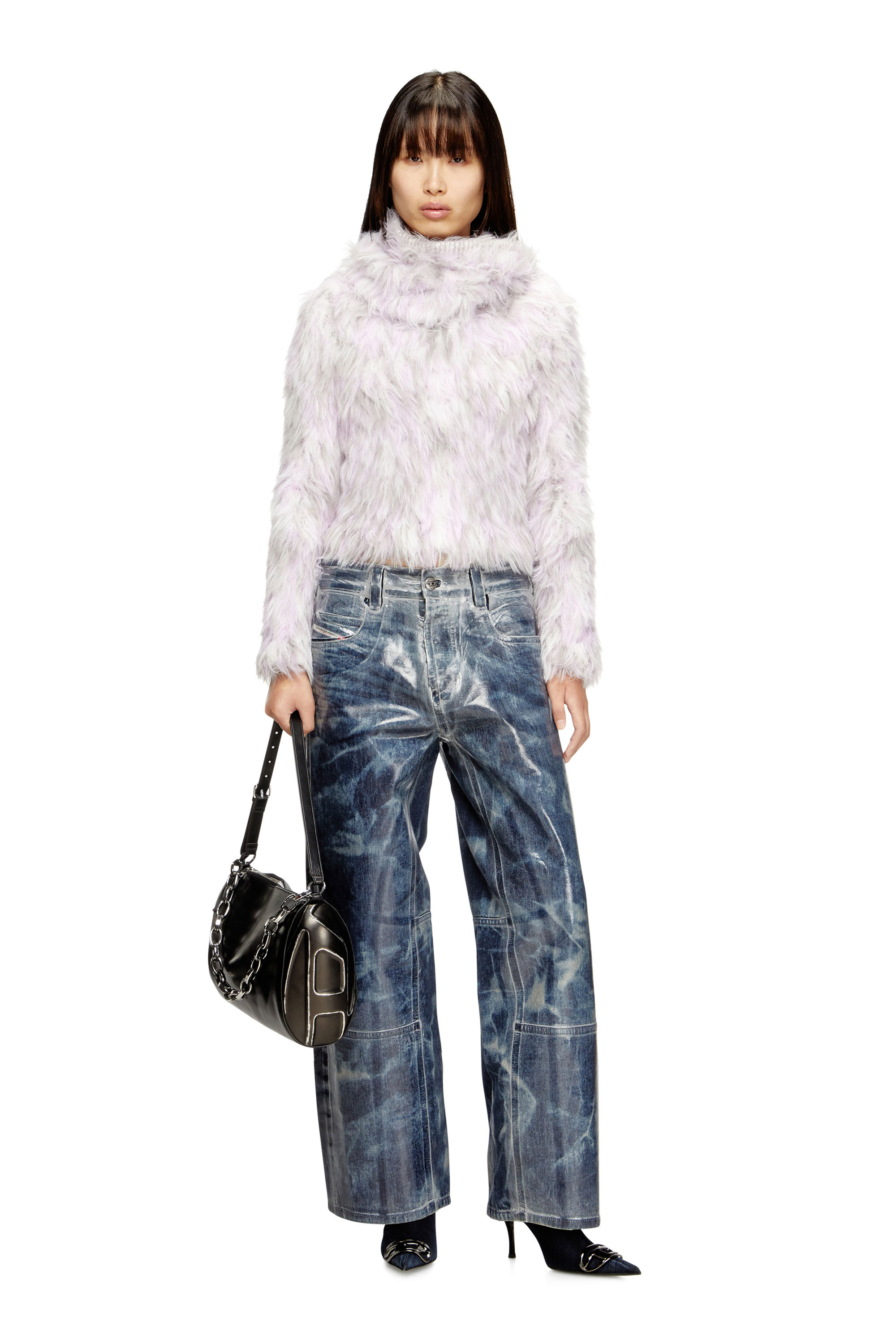 Diesel - M-ANNIKA, Woman's Fluffy jacquard-knit jumper in Violet/Grey - 2