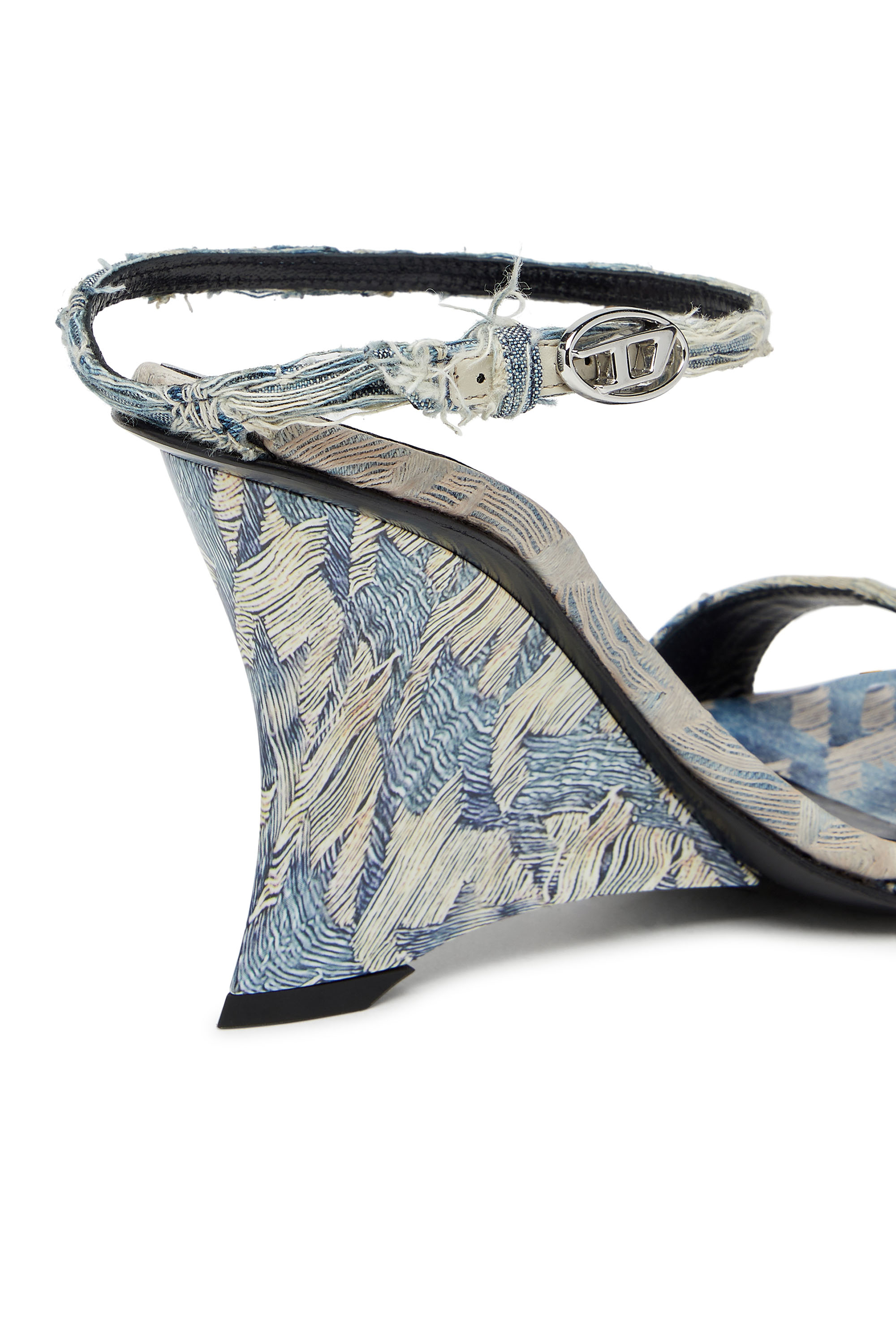Diesel - D-AMBER SANDAL WEDGE, Woman's D-Amber-Wedge sandals in jacquard denim in Light Blue - 4