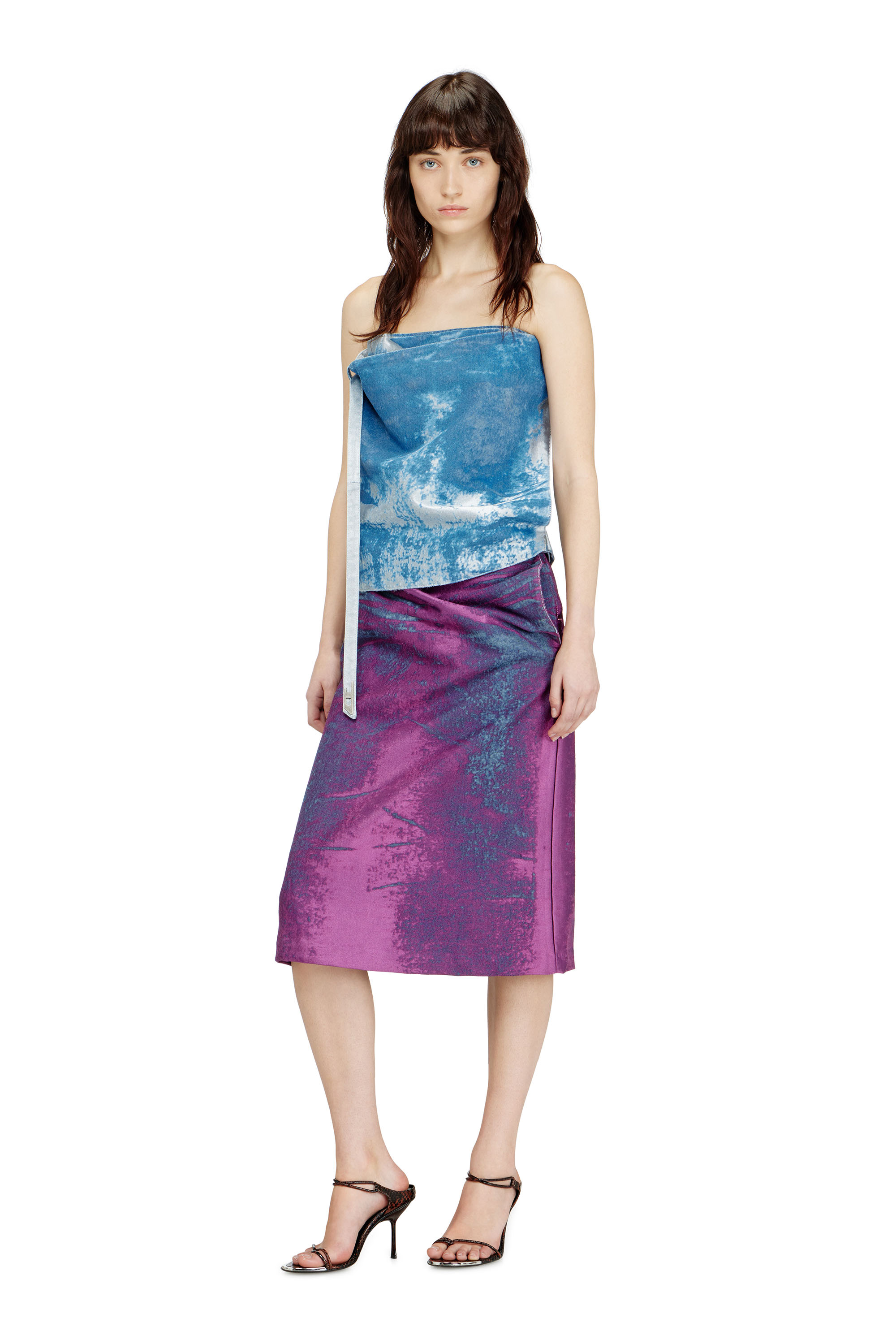 Diesel - DE-SANDIE-FSI, Woman's Sleeveless top in coloured satin denim in Blue - 2