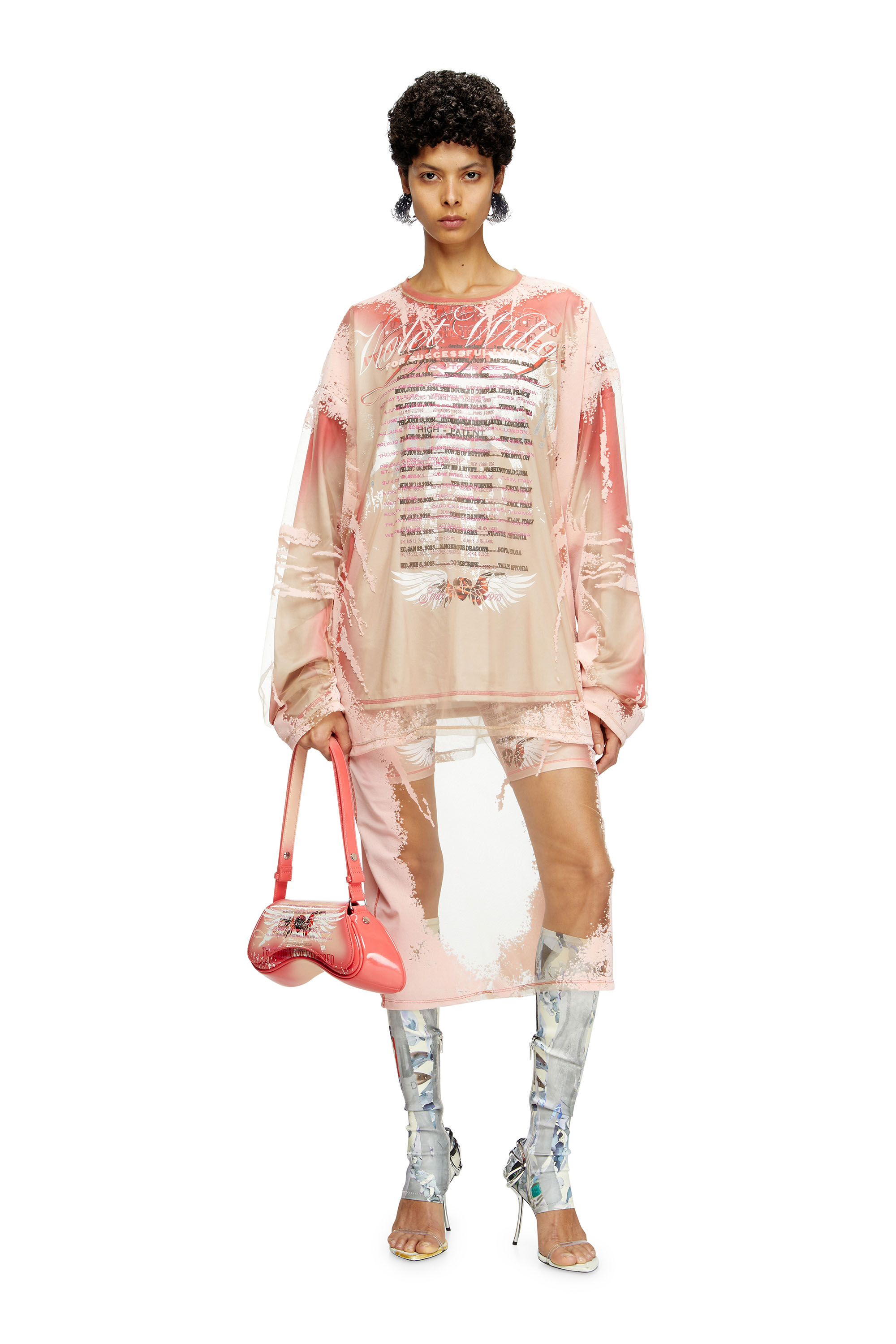 Diesel - O-LYAC, Woman's Layered midi skirt with lyrics print in Face Powder - 1