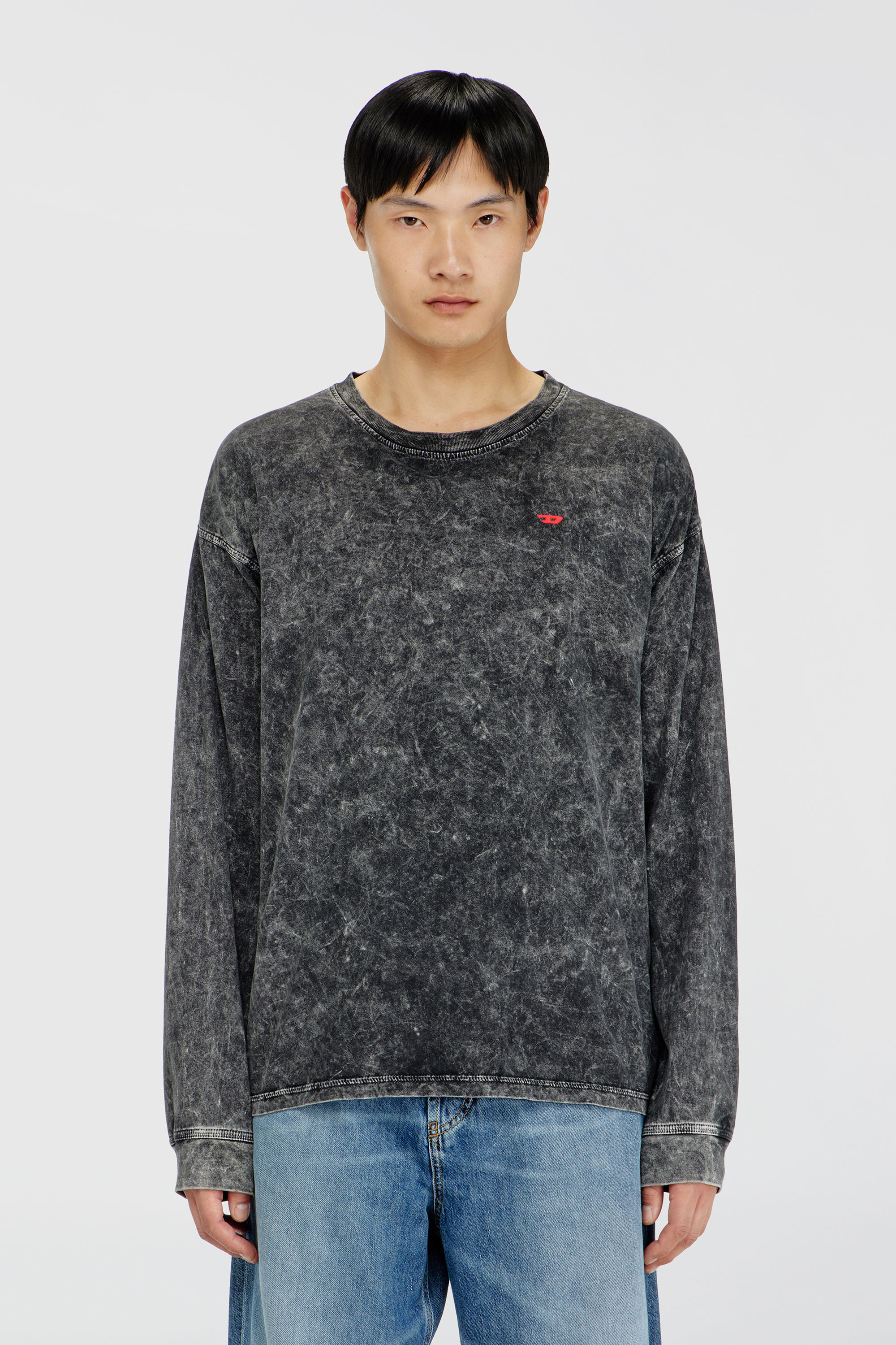 Diesel - T-BOXT-LS-AA5, Man's Long sleeve top with treated effect in Dark grey - 1