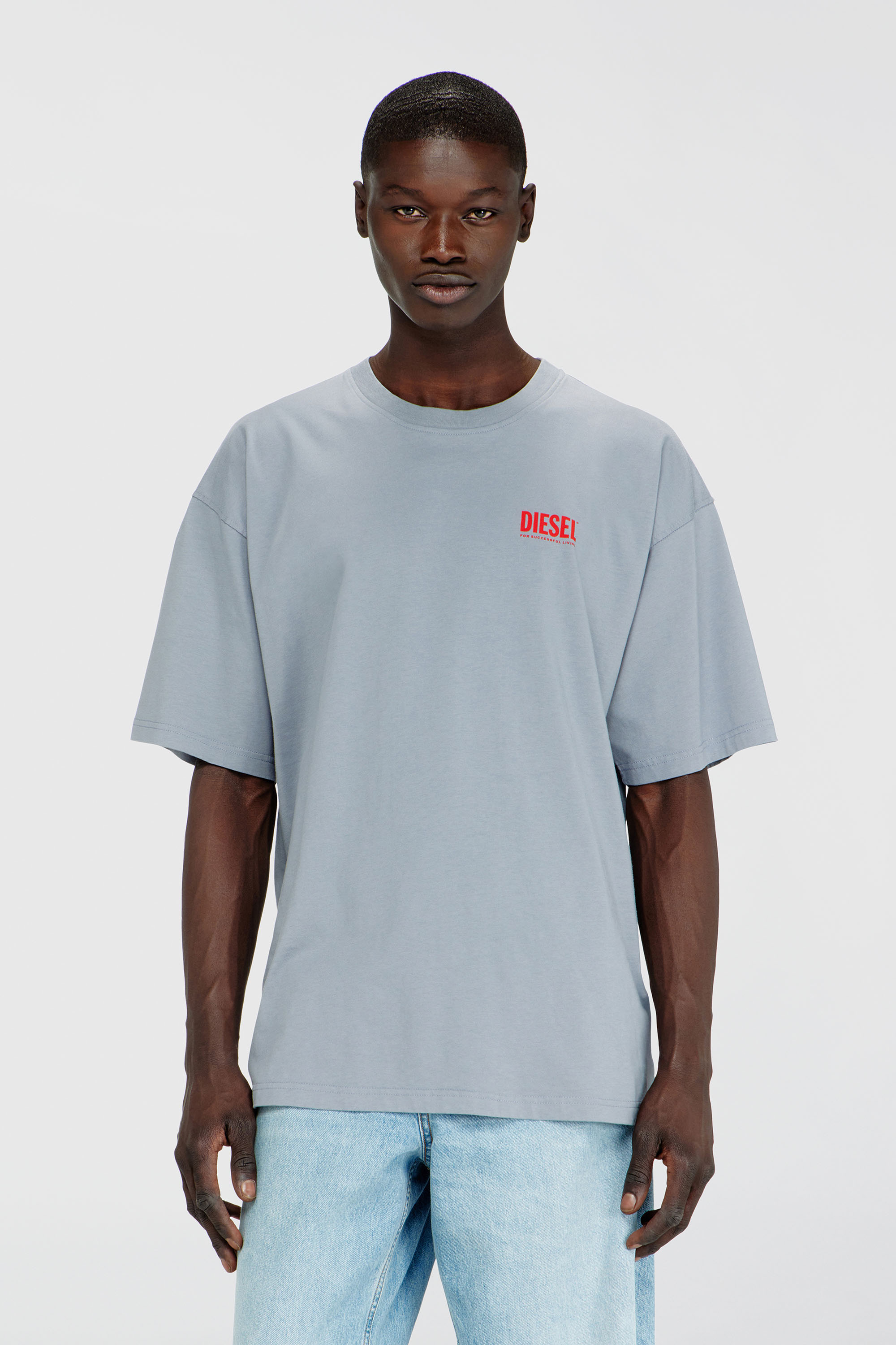 Diesel - T-BOXT-BISK, Man's Cotton T-shirt with Diesel Biscotto print in Light Grey - 1