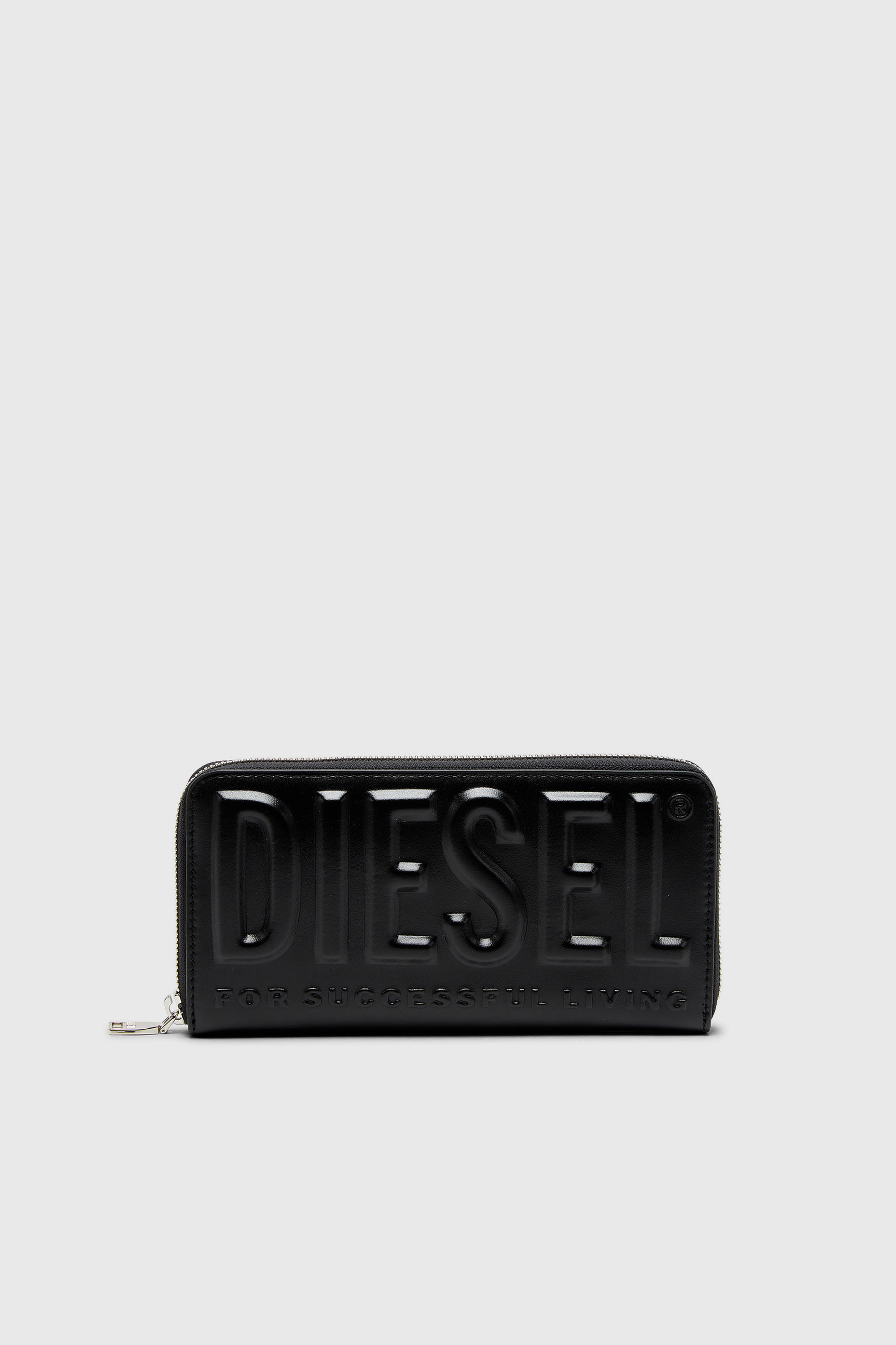 Long zip wallet in logo-embossed leather