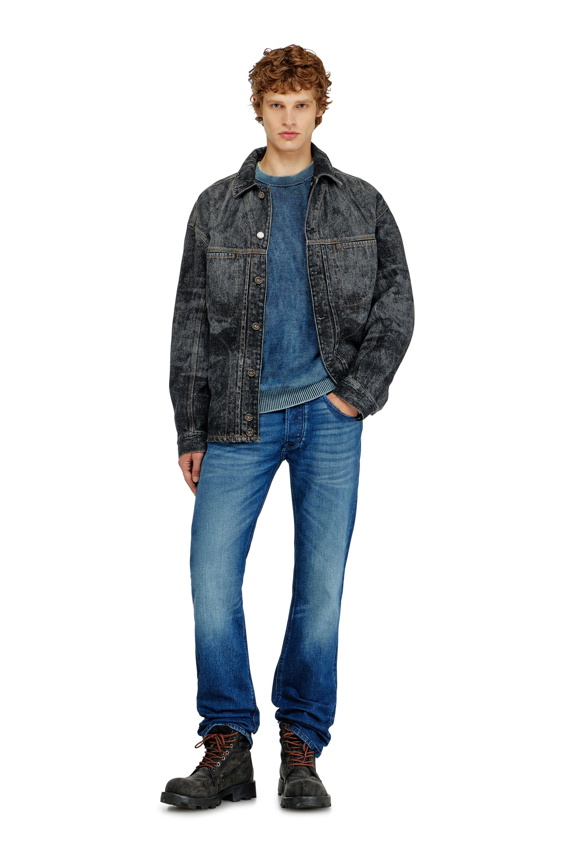Diesel - K-PERNE, Man's Denim-look jumper with patch effects in Medium blue - 2