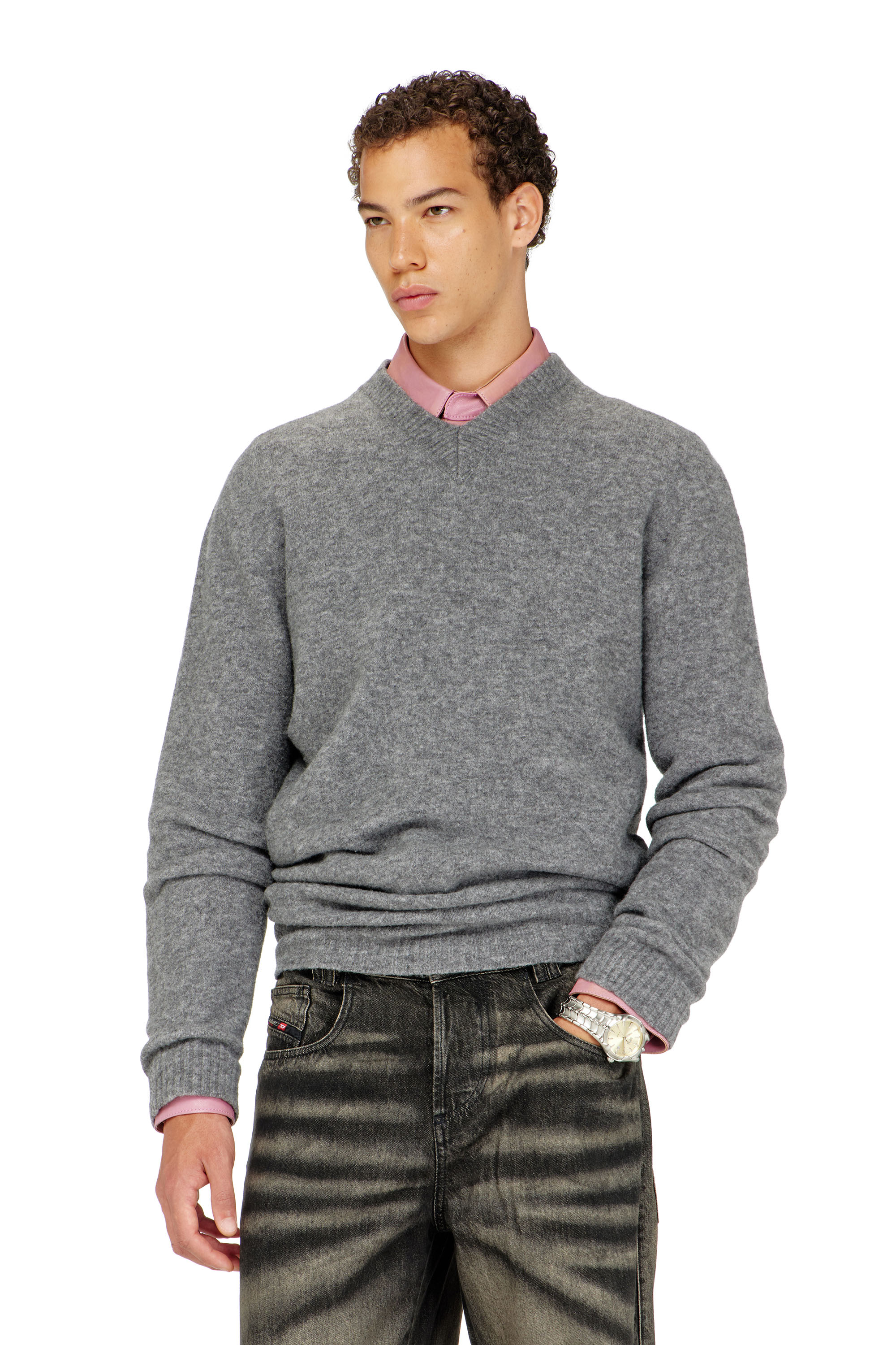Diesel - K-ANDIE, Man's V-neck jumper in wrinkled boiled knit in null - 2