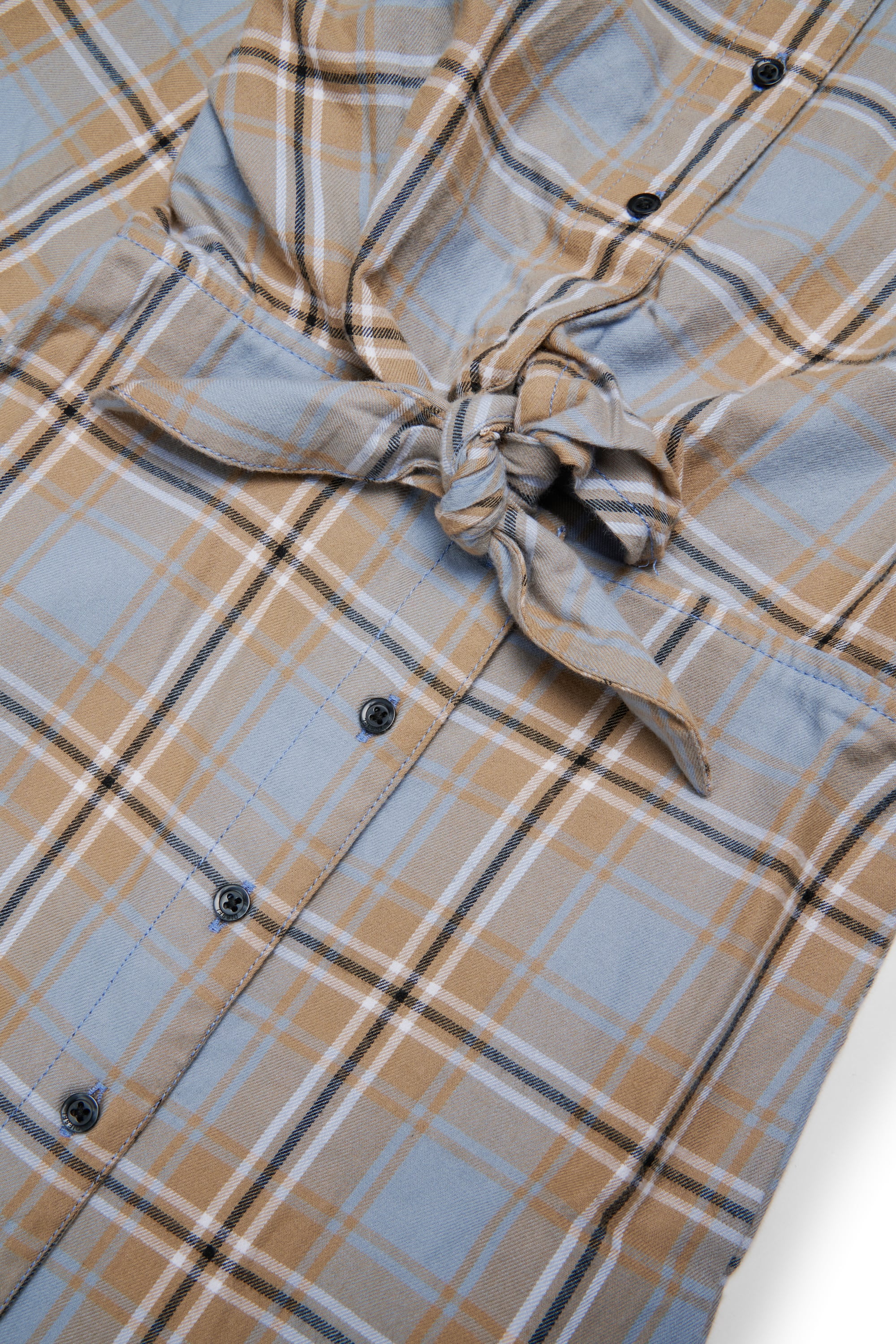 Diesel - DESUSANIS, Woman's Check-cotton shirt dress with tie-knot waist in Blue/Orange - 4