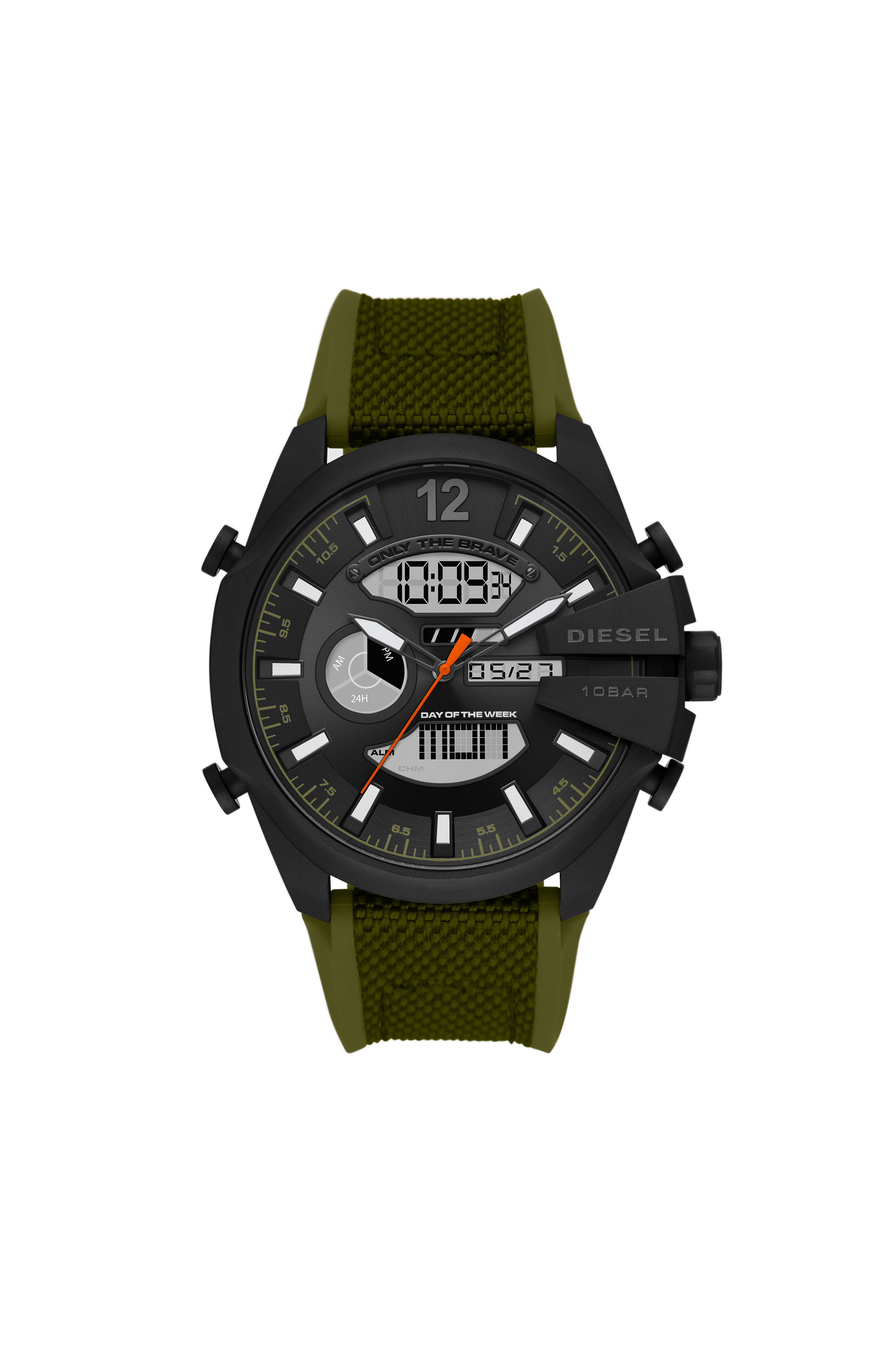 Diesel - DZ4549, Man's Mega Chief analog-digital green nylon and silicone watch in Military Green - 1