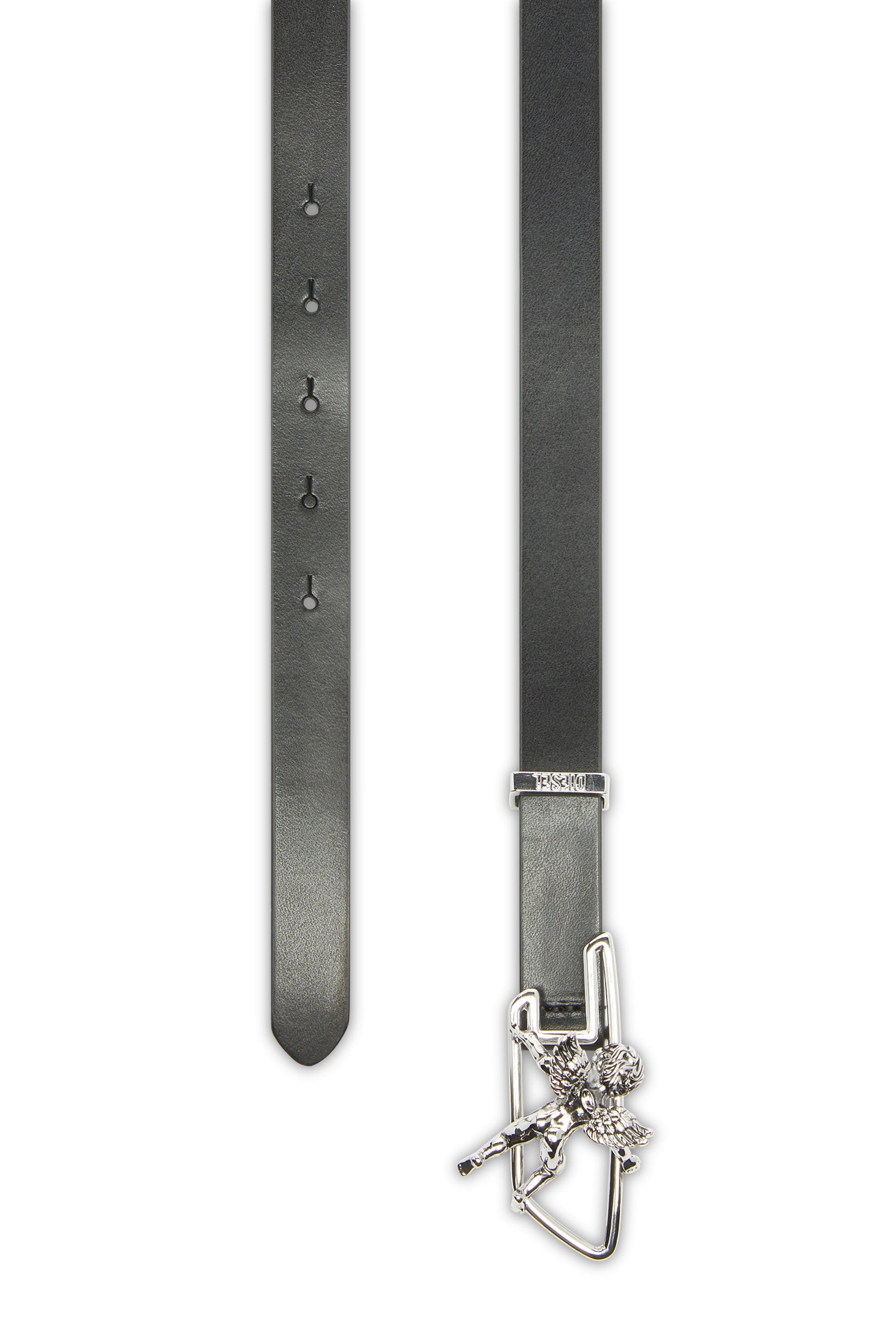 Diesel - B-D LINE W ANGEL 20, Woman's 2cm leather belt with cherub D outline buckle in Black - 2