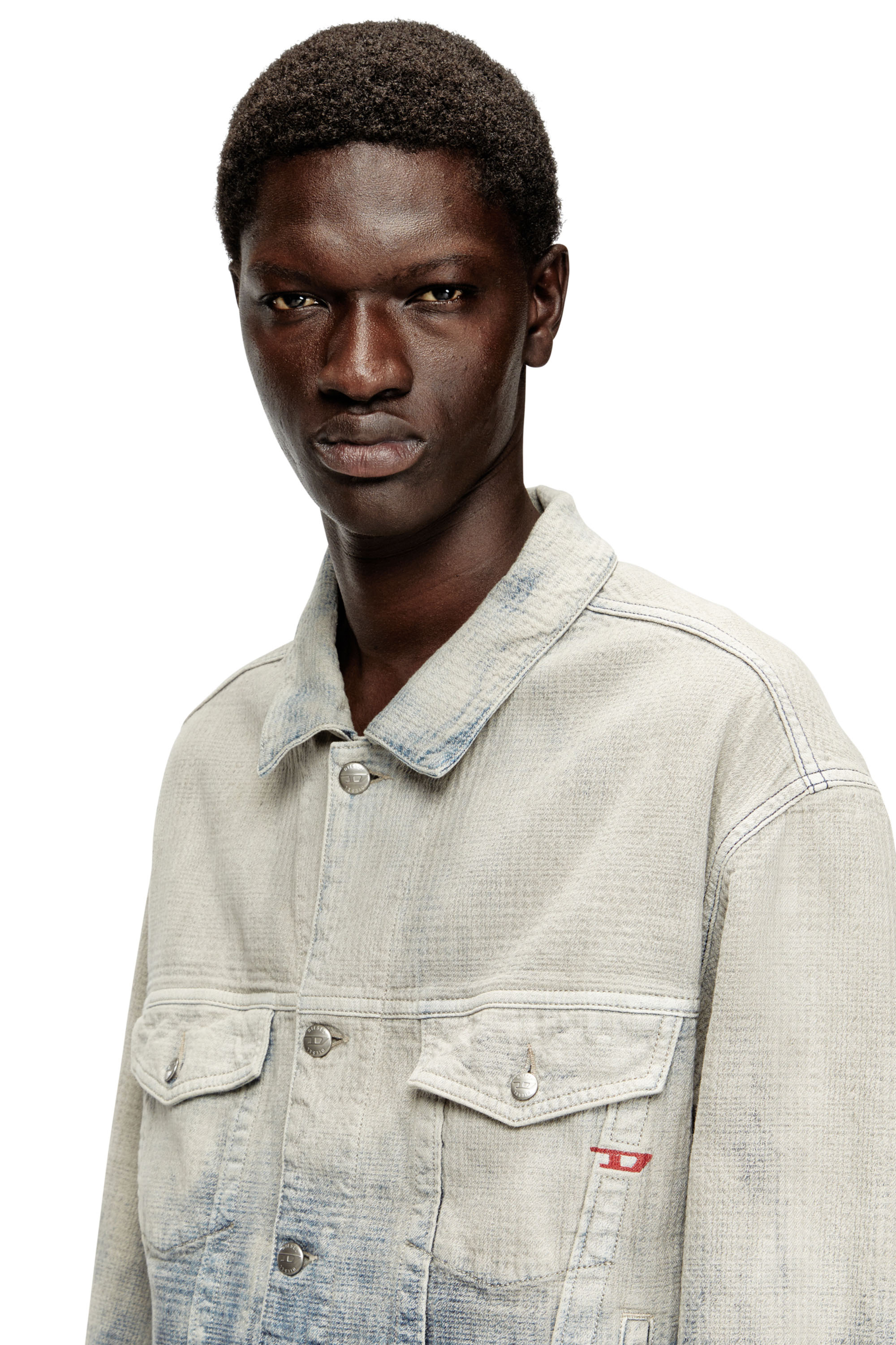 Diesel - D-RANGER, Unisex's Trucker jacket in Prince of Wales jacquard denim in Grey/Blue - 5