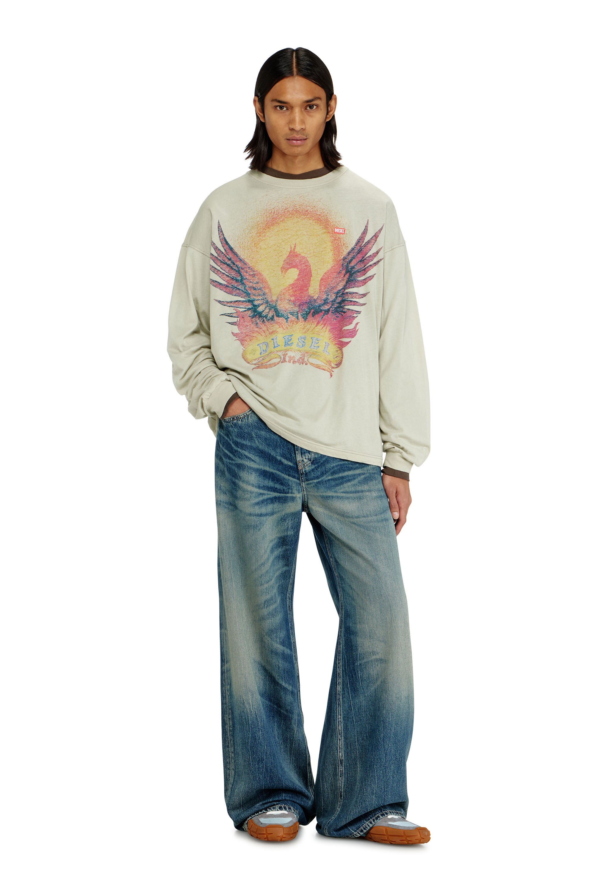 Diesel - T-BOXT-LS-AA1, Man's Long sleeve T-shirt with Phoenix graphic in Beige - 2